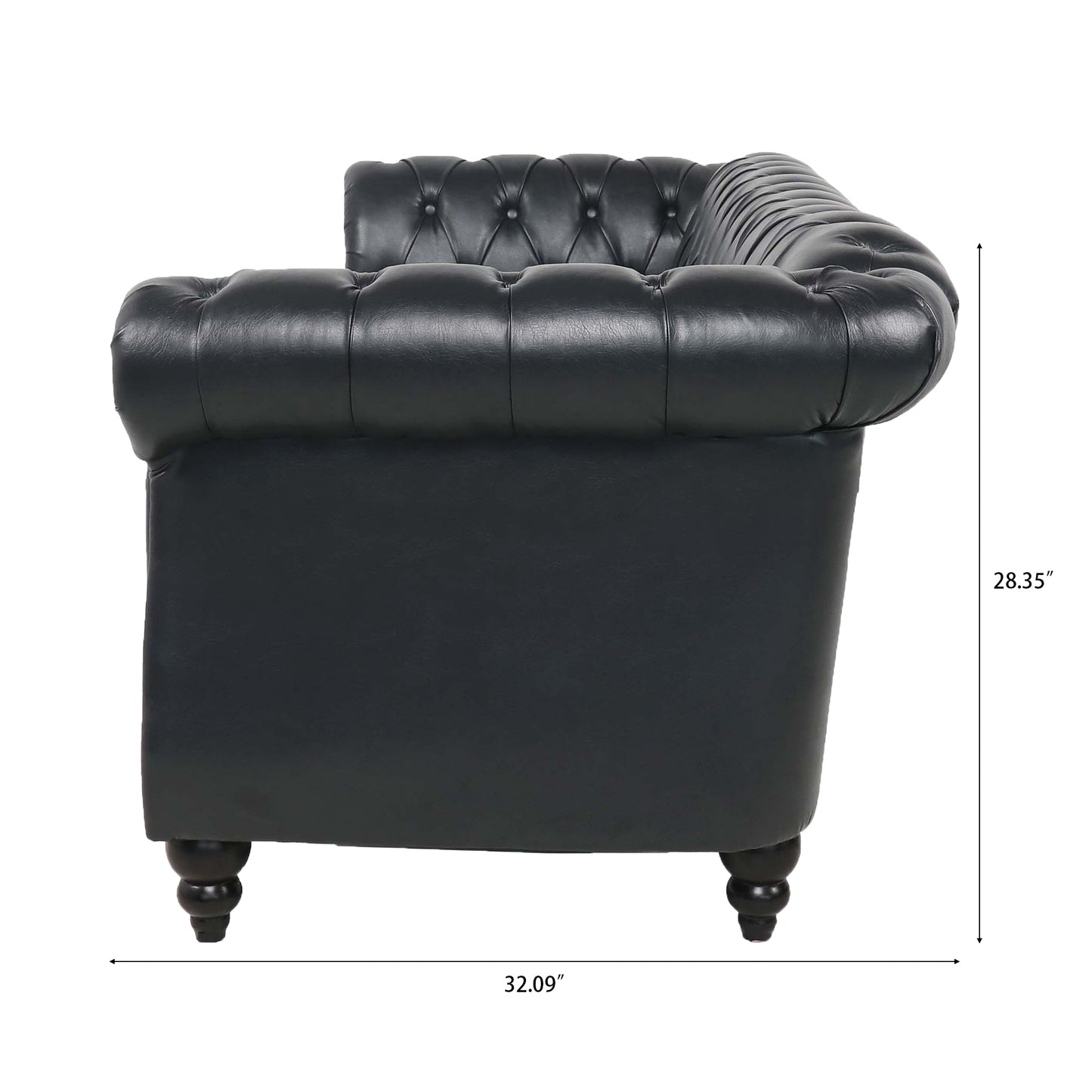 Chesterfield Three Seater Sofa in Black Leather