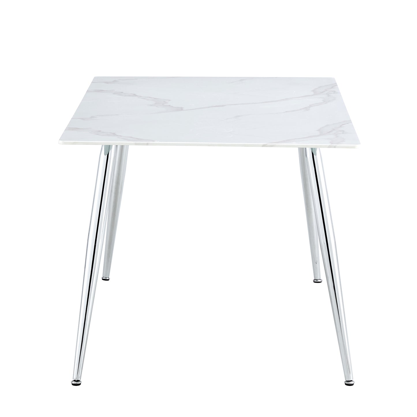 minimalist rectangular dining table with 0.4 inch white imitation marble tabletop