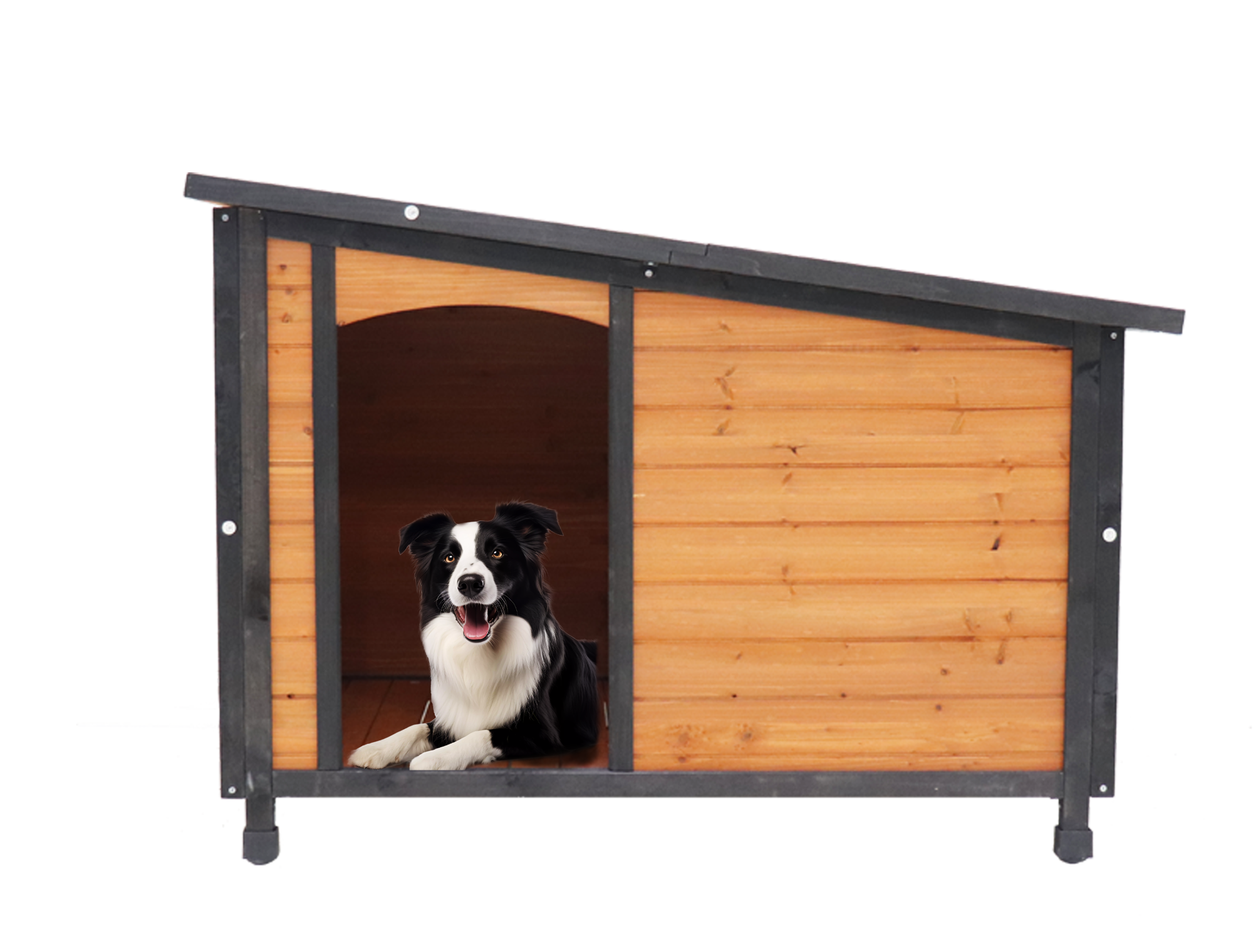 PawShield 46' Wooden Dog House, Indoor & Outdoor Kennel, Weatherproof