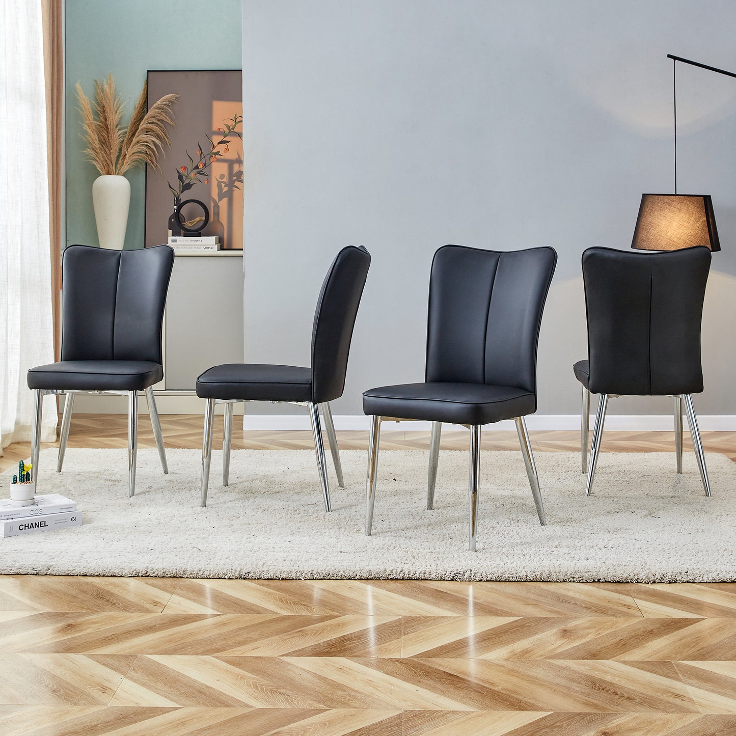 Phelps Modern minimalist dining chairs in Black. (Set of 4)