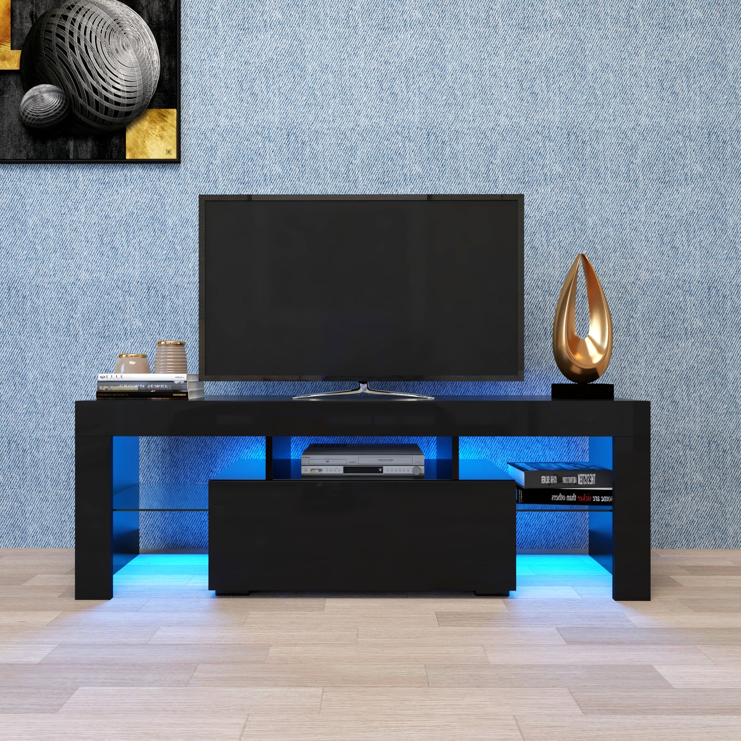 Black TV Stand with LED RGB Lights