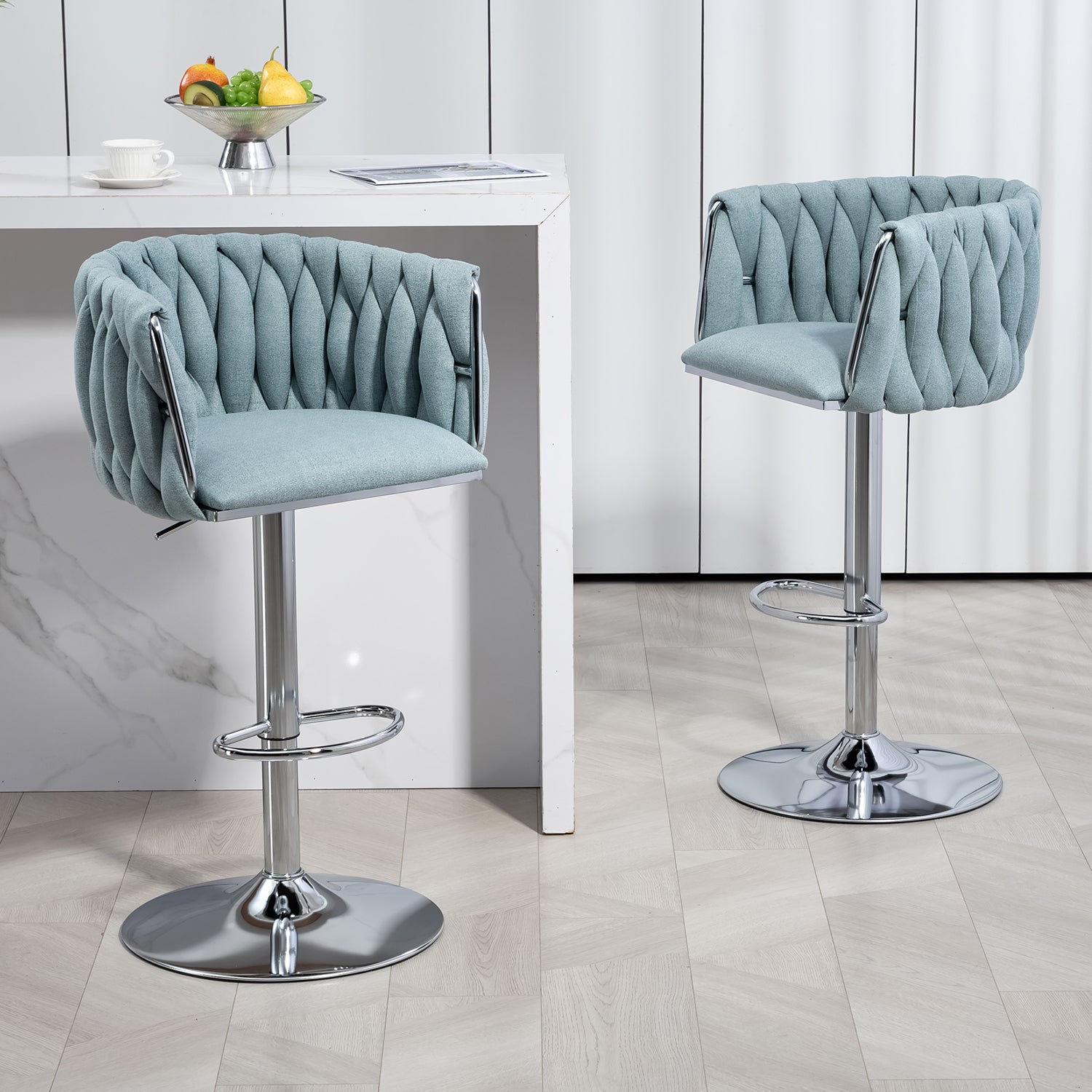 Javon Blue Adjustable Swivel Bar Stools (Set of 2)