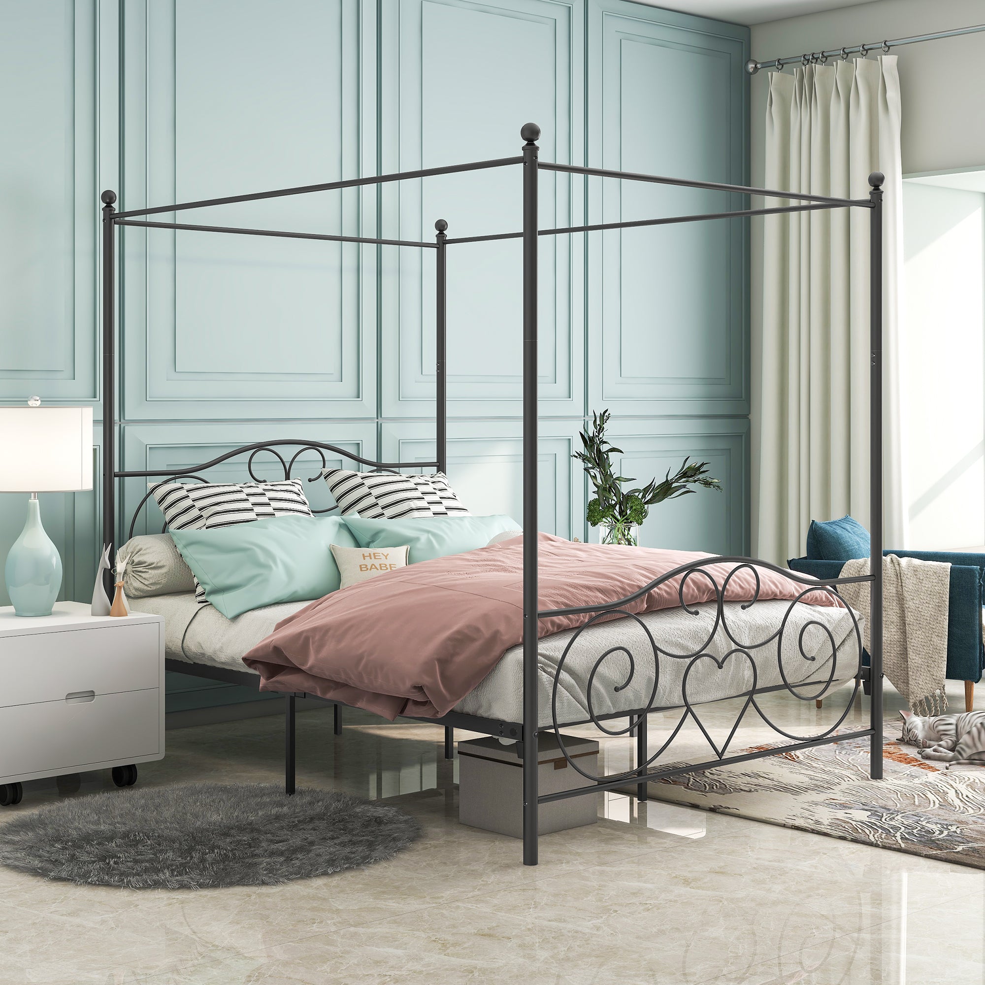 Lora Metal Canopy Bed Frame in Vintage Style