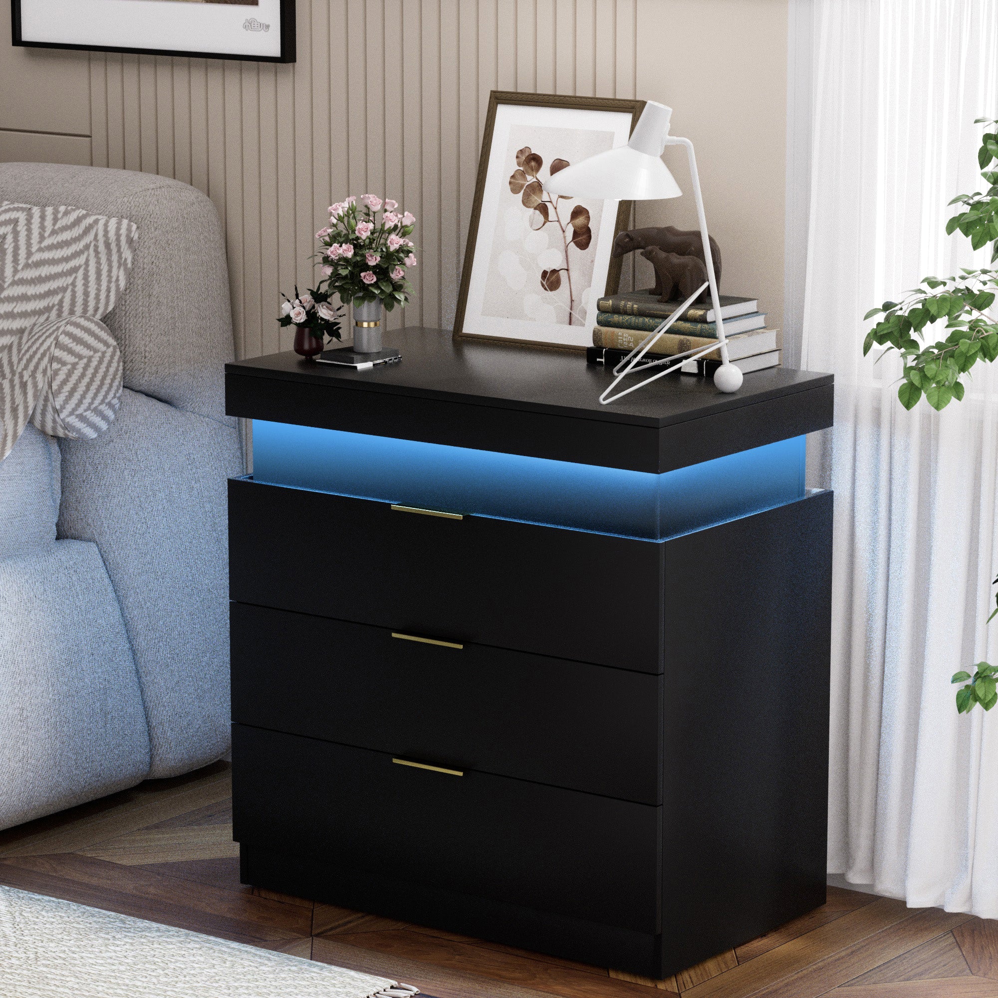 Lighta Nightstand with Charging Station and LED Lights
