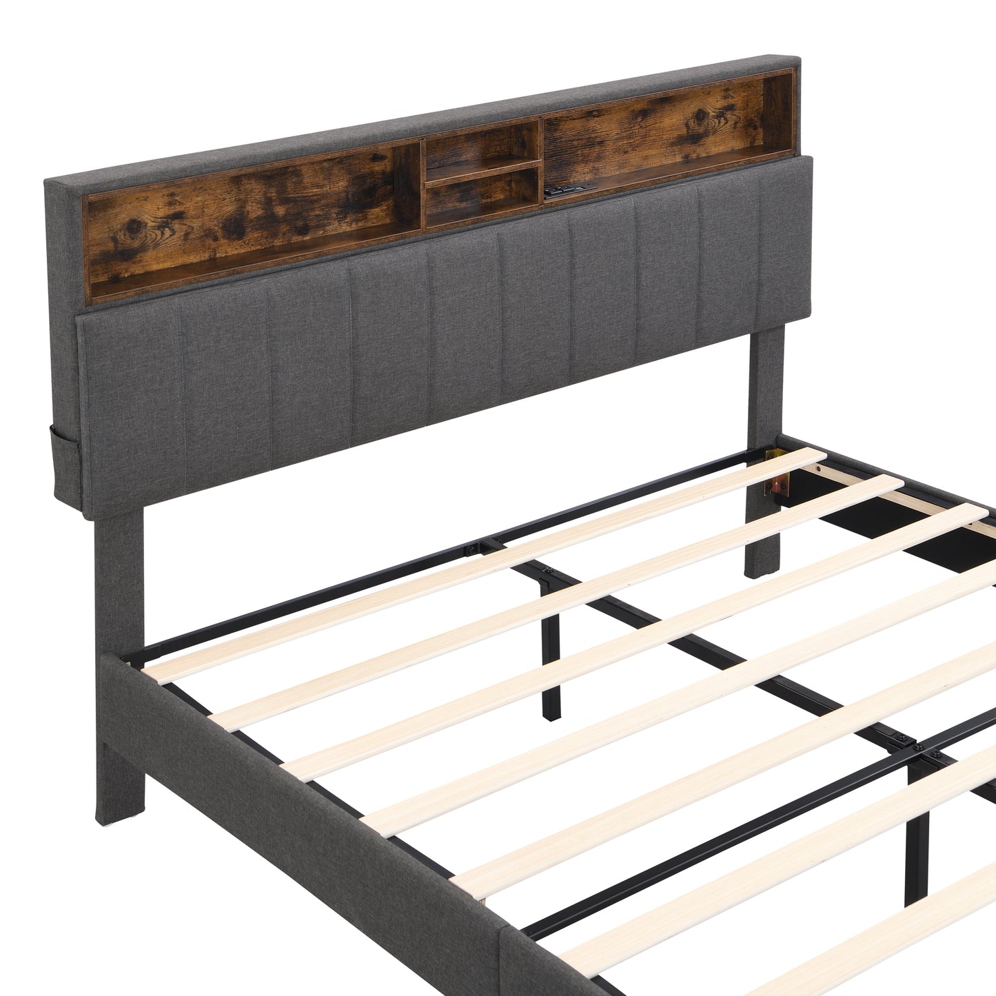 Henson Queen Size Upholstered Platform Bed with Storage Headboard and USB Port