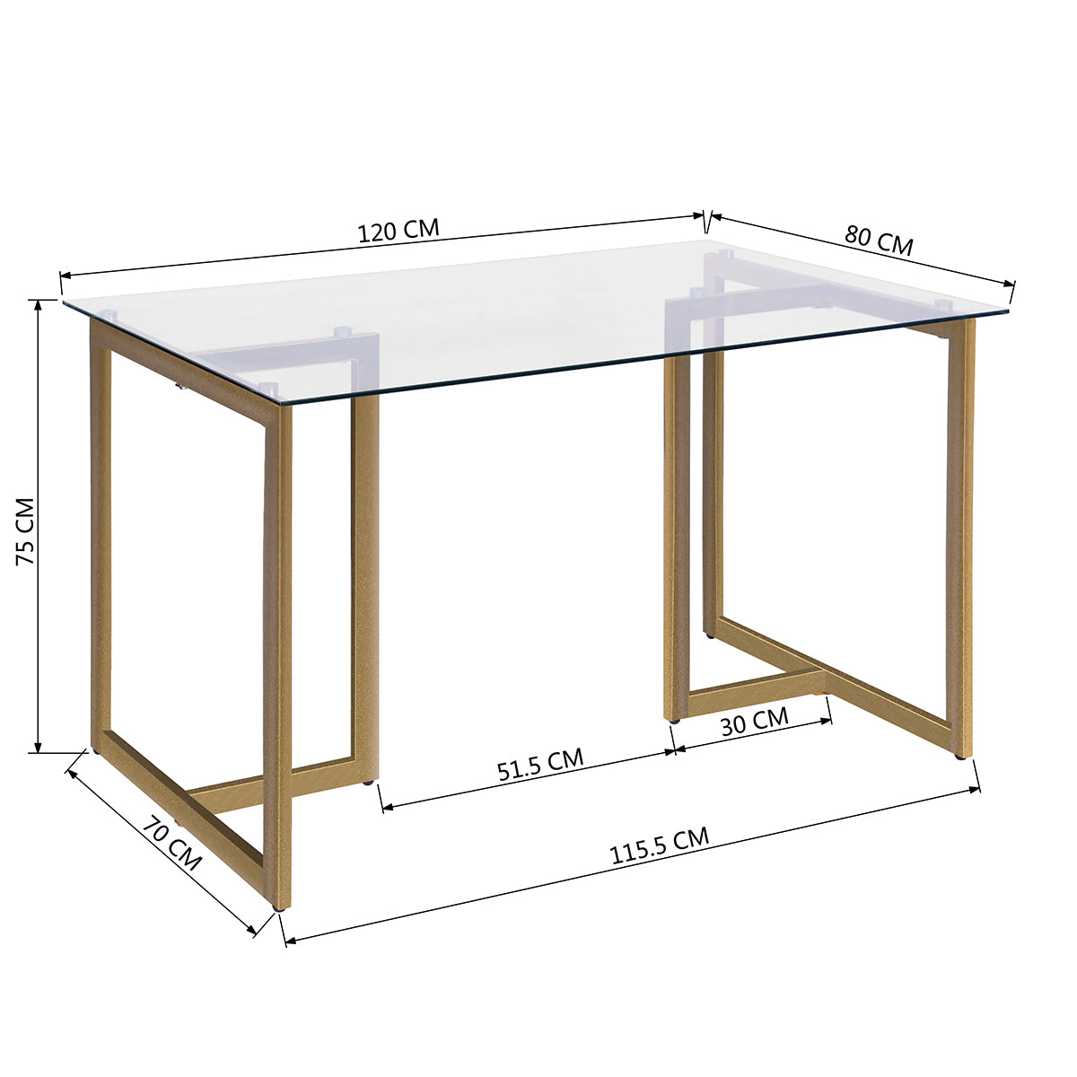 Glendon 47'' Iron Dining Table with Tempered Glass Top, Clear