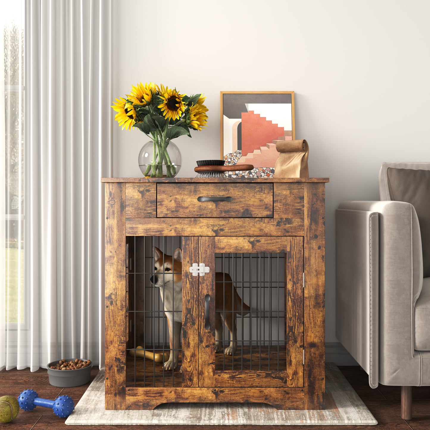 Furniture Style Dog Crate End Table with Drawer