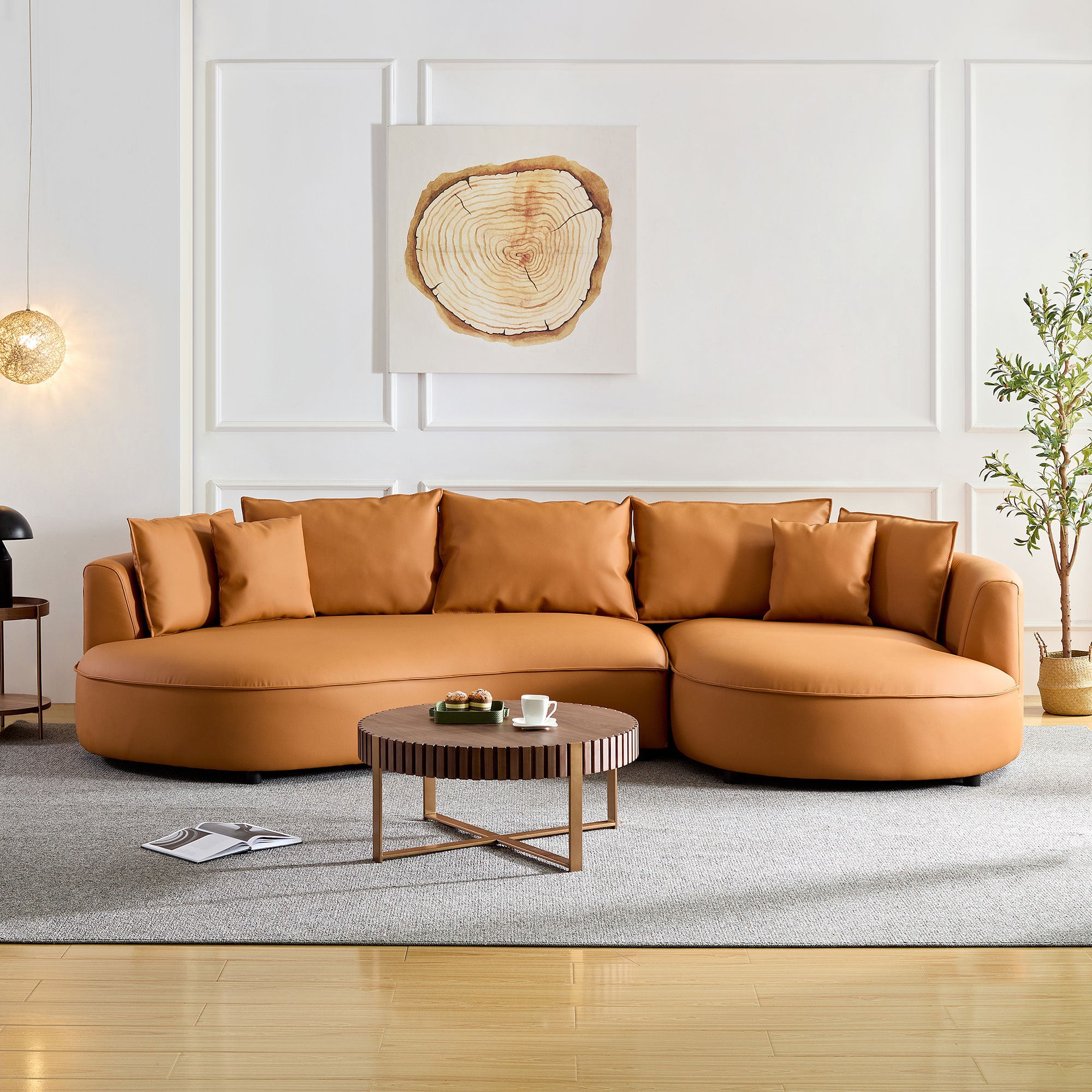 Helshia Orange Modern Curved Sectional