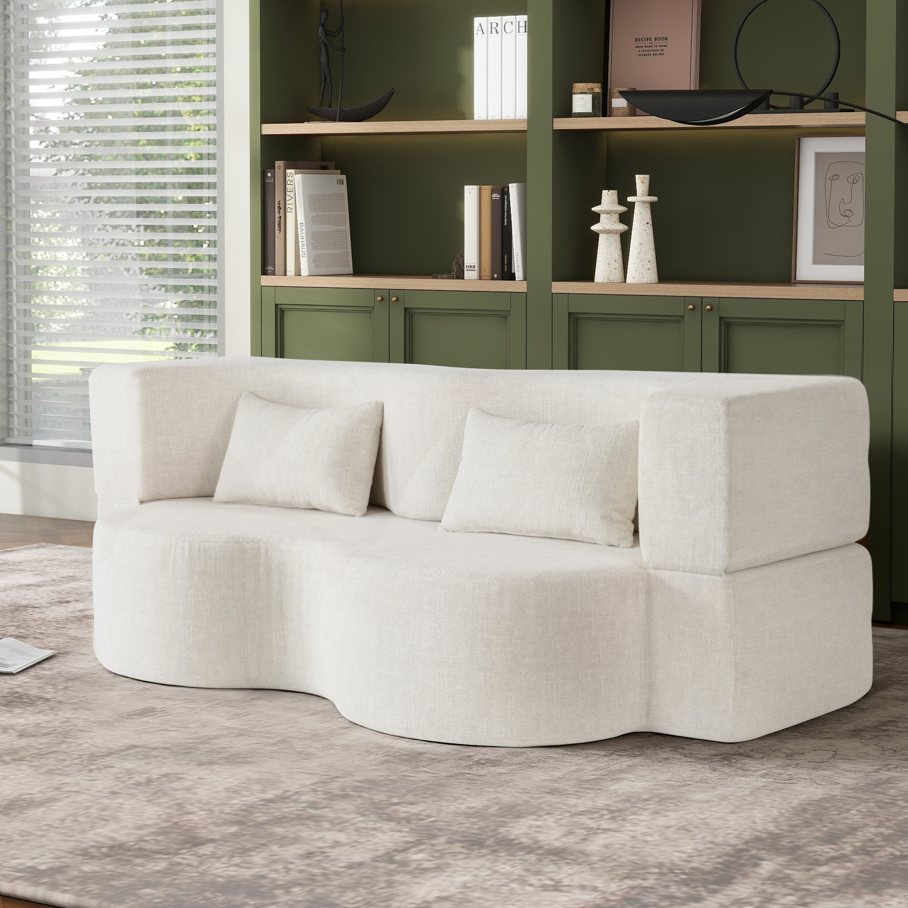 Flexar Beige 2-in-1 Foldable Boneless Sofa Sleeper