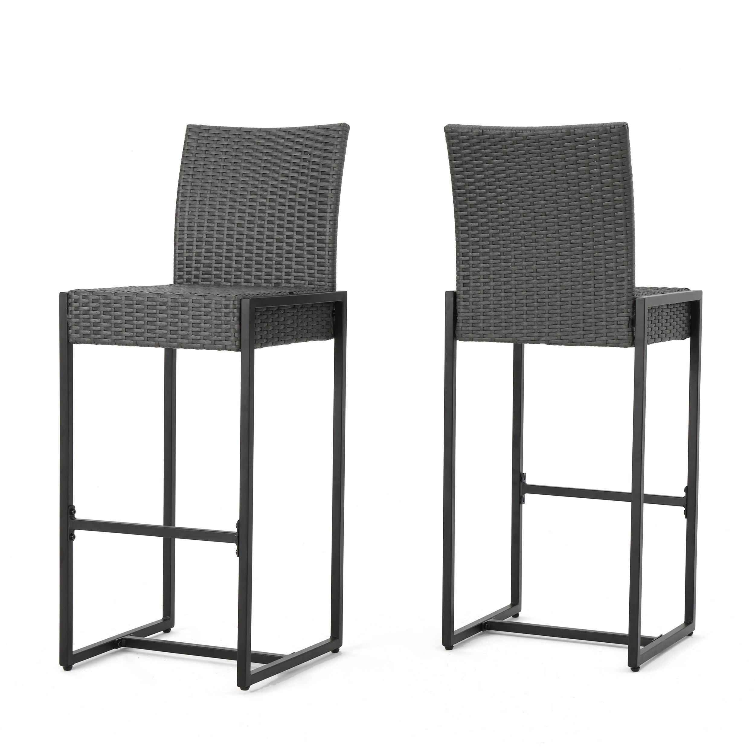 Joyview Grey Outdoor Rattan Bar Chair (Set of 2)