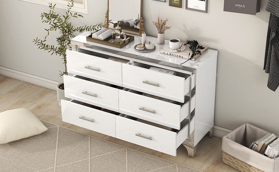 Elisa Elegant High Gloss Dresser with Metal Handles