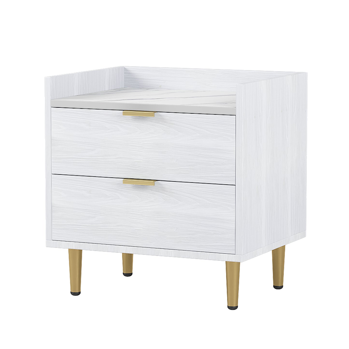 Mordern Wood Bedside Table with Metal Legs&Handles in White Finish