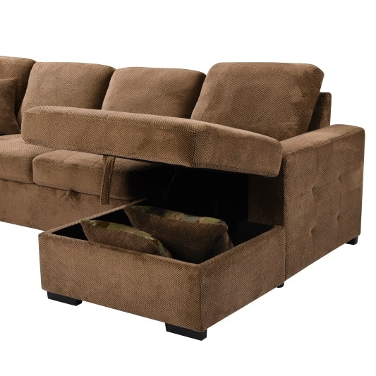 U Shaped Sectional Couch with 4 Throw Pillows