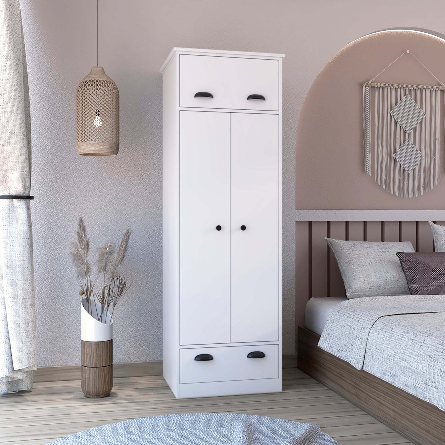 White dresser-closet with upper storage