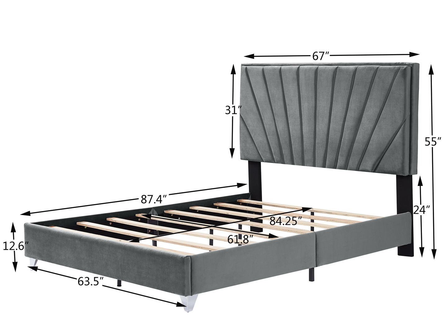 Colbalt Queen bed in Grey Upholstery