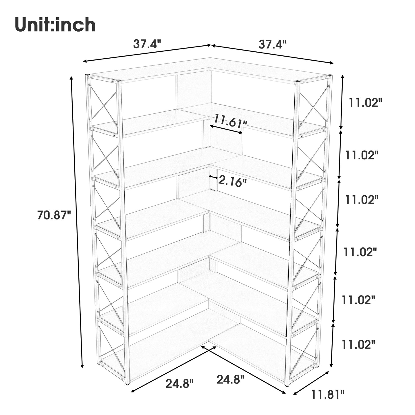 Garmin Silver+Grey 7-Tier Metal Bookcase