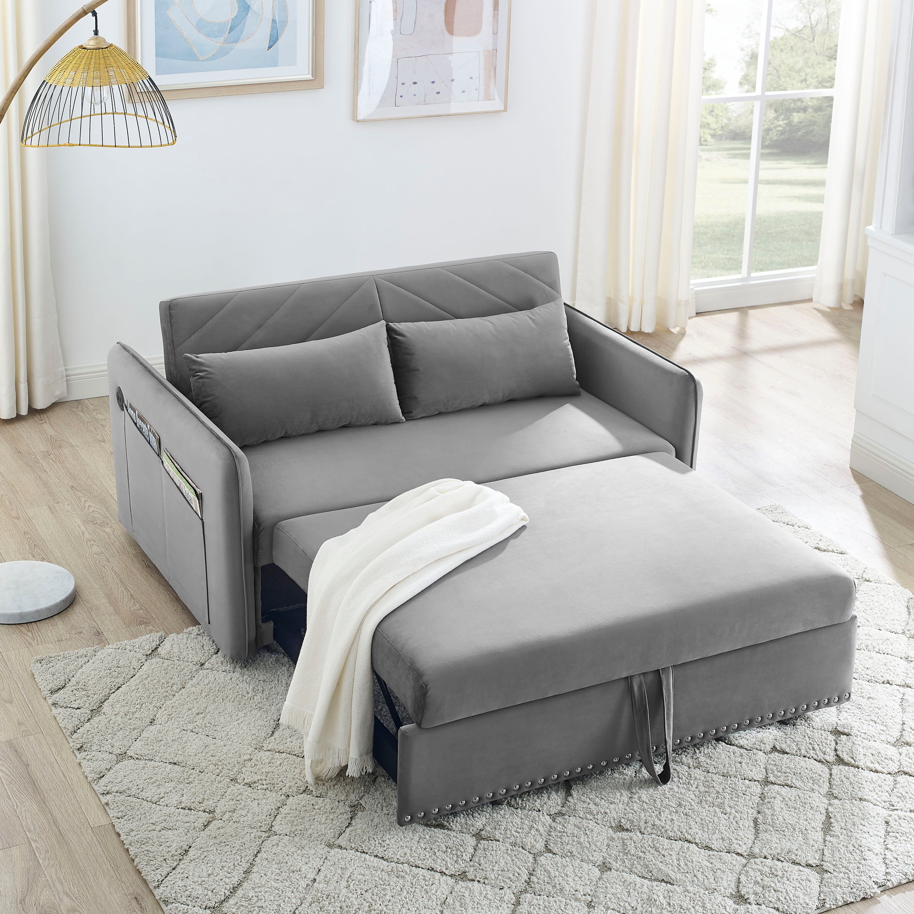 Novara Grey Sleeper Sofa Bed w/USB Port