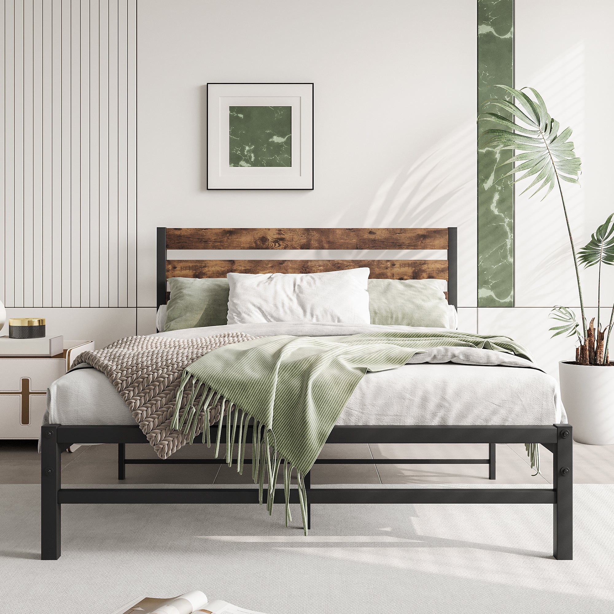 Nova Full Size Platform Bed Frame with Rustic Vintage Wood Finish