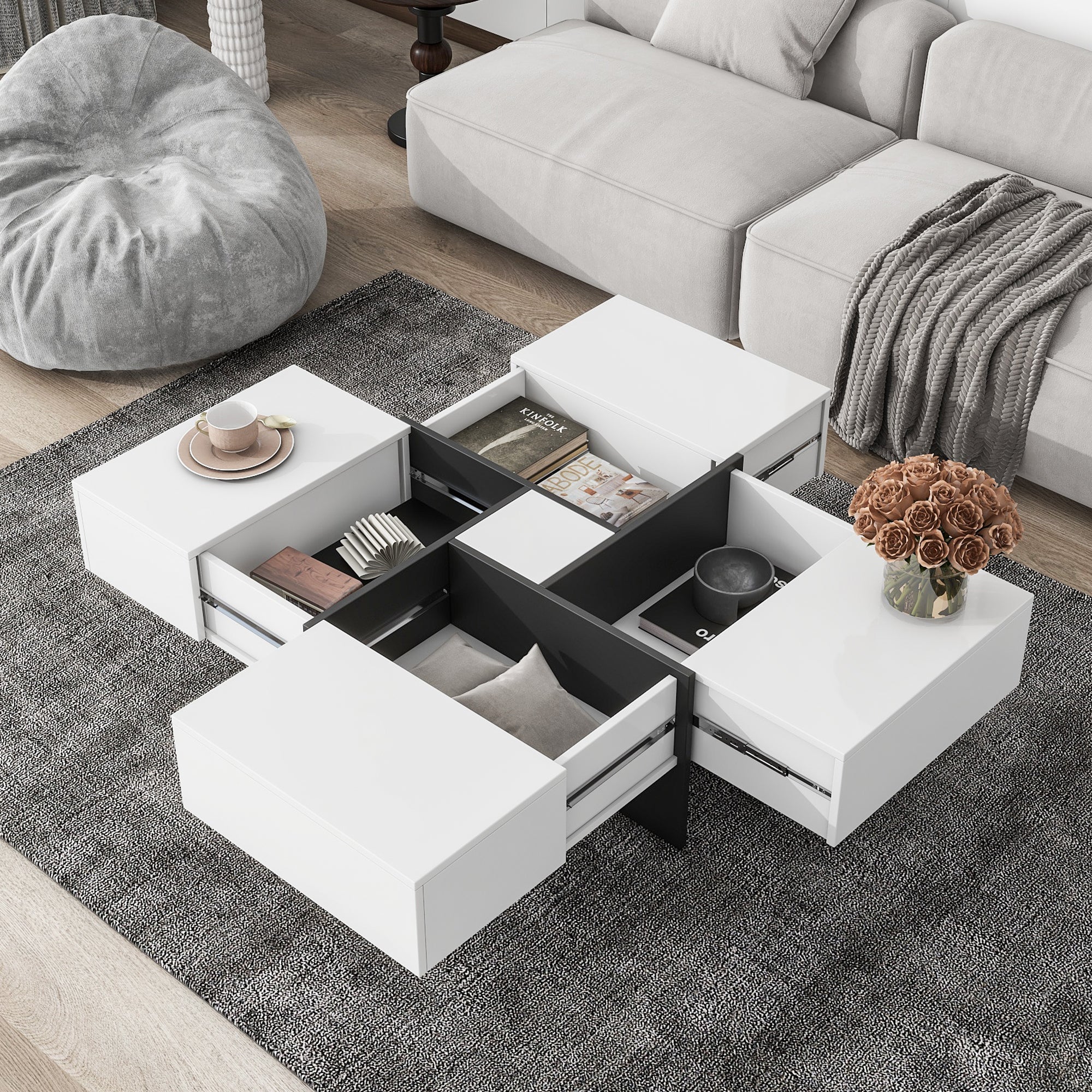 Rubix Unique Design Coffee Table w/ Hidden Drawers