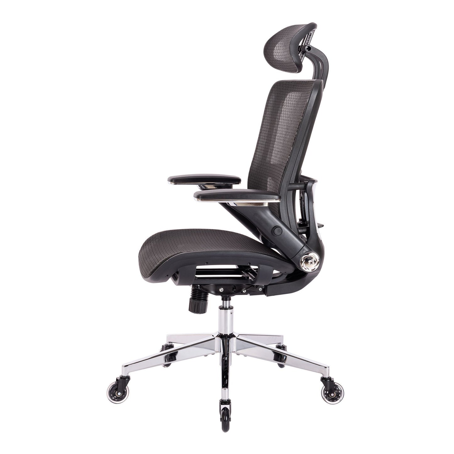 Ergona Black Mesh Office Chair w/ Adjustable Headrest with Flip-Up Arms