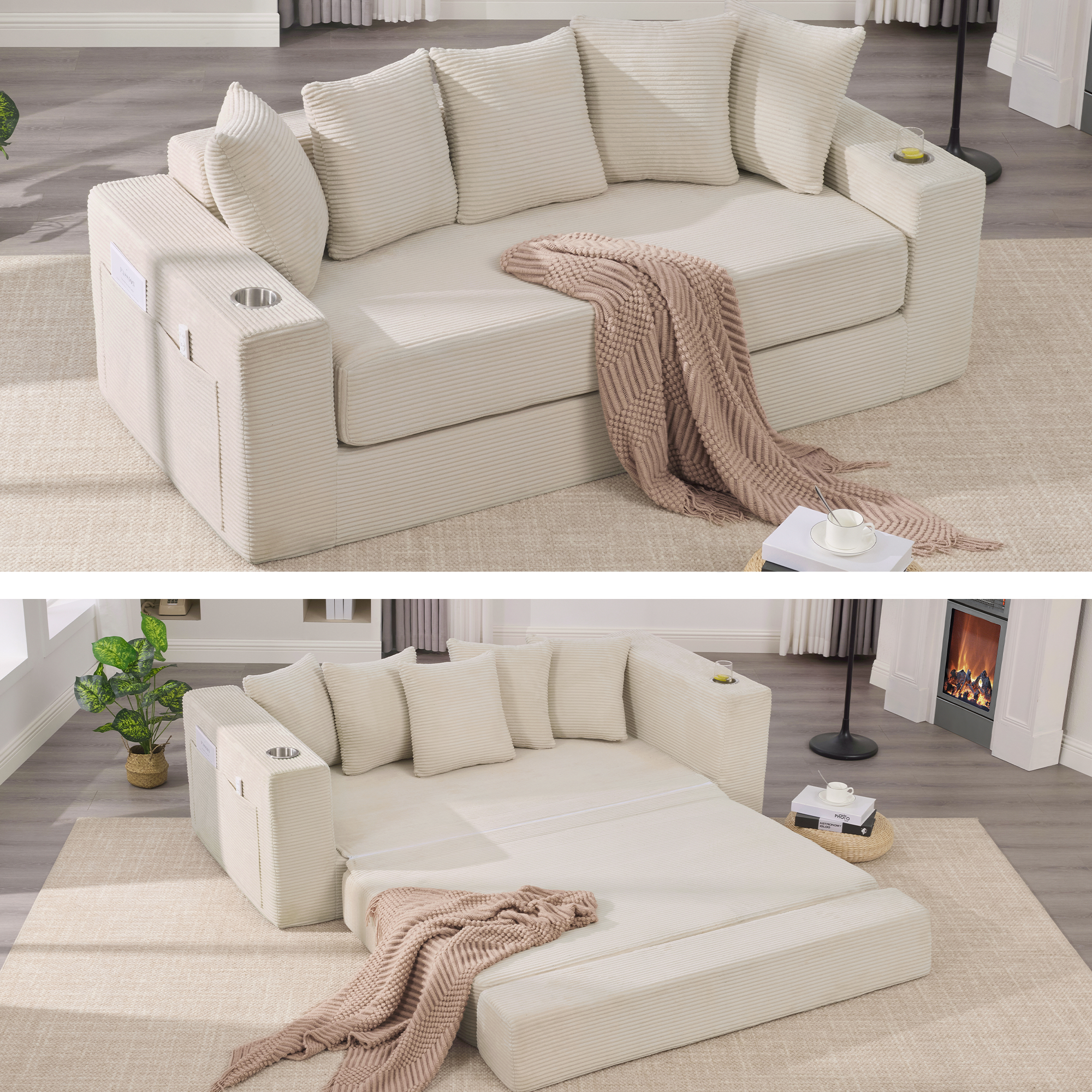 Zeta Beige 2-in-1 Convertible Sleeper Sofa