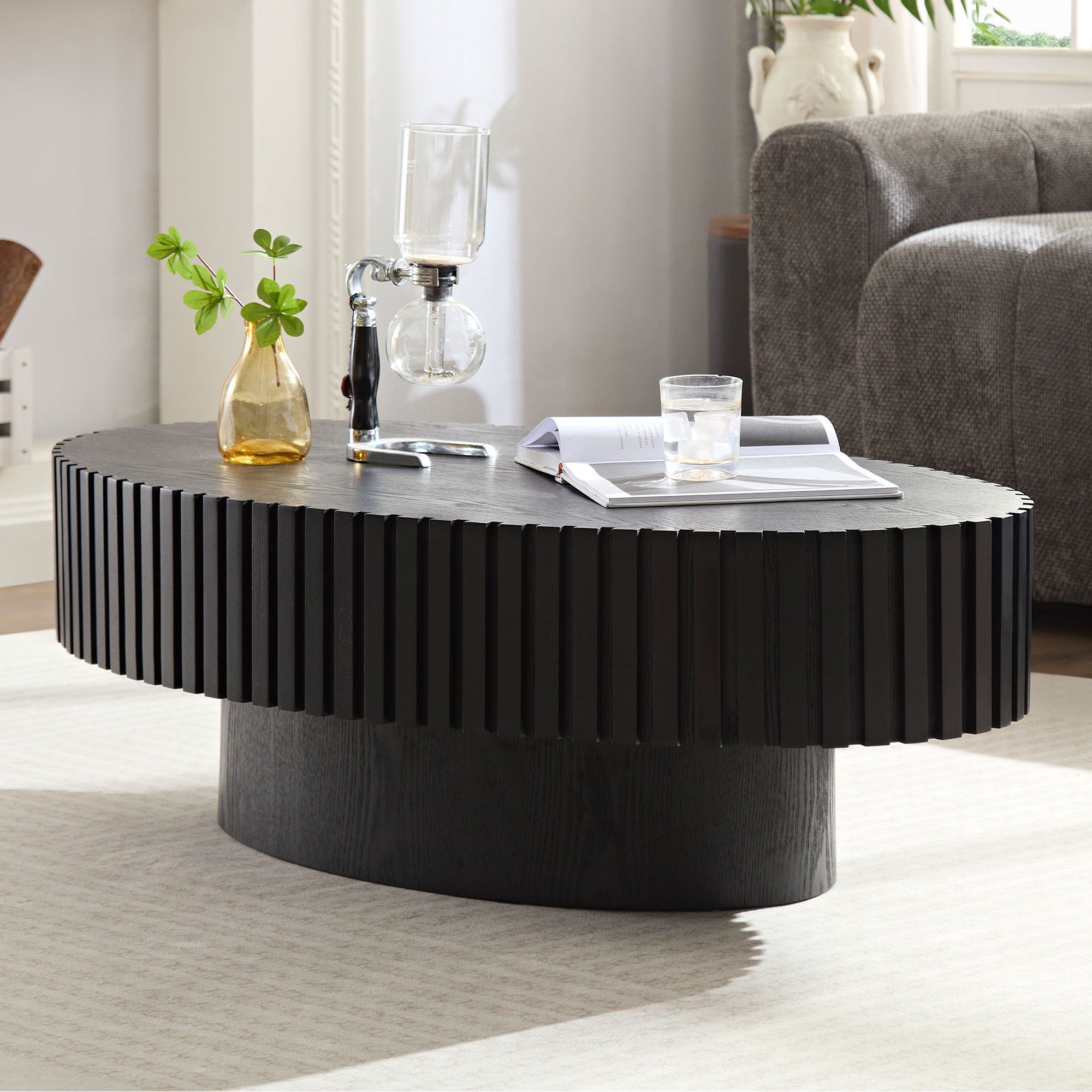 Mesa Black Modern Handcraft Drum Coffee Table