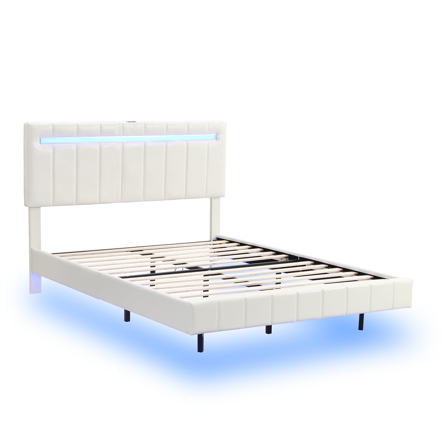 Clara Queen Size Floating Bed Frame with LED Lights and USB Charging