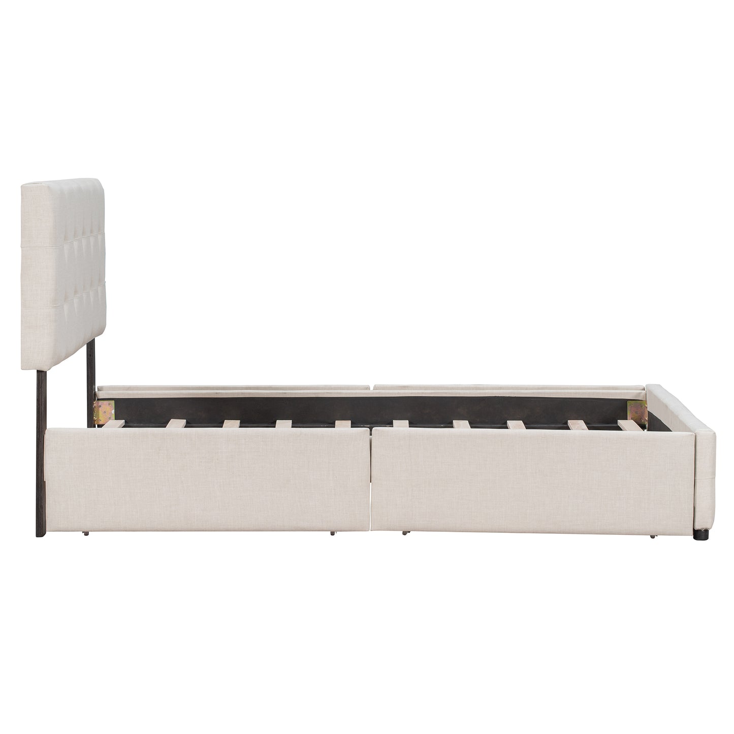 Upholstered Platform Bed with Classic Headboard and 4 Drawers