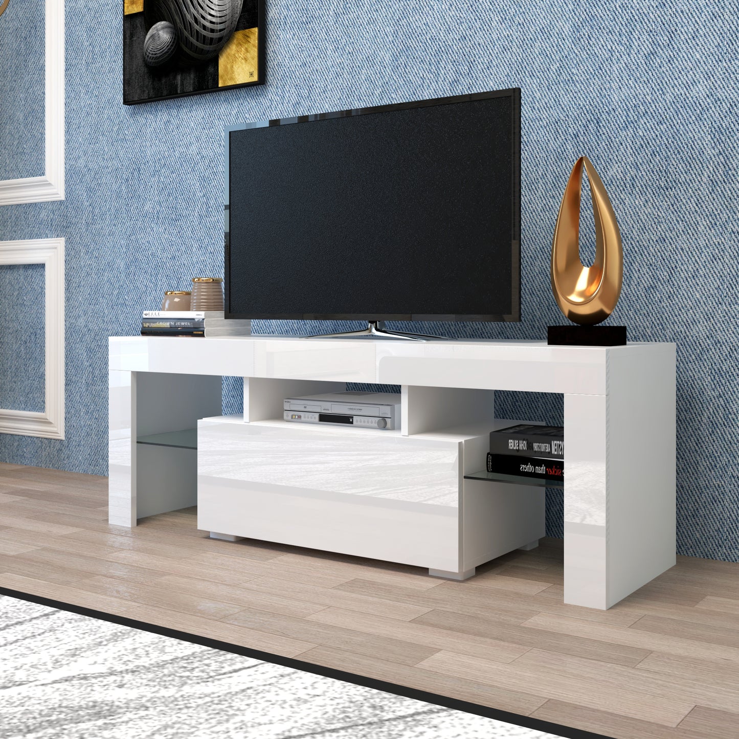 White TV Stand with LED RGB Lights