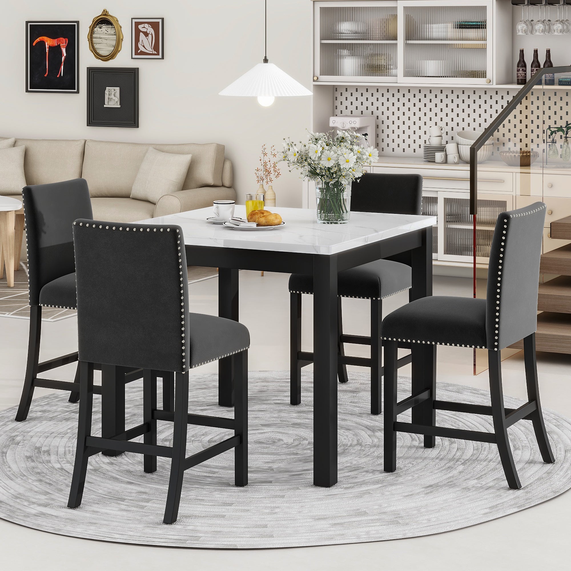 Lanex Black 5-piece Counter Height Dining Table Set