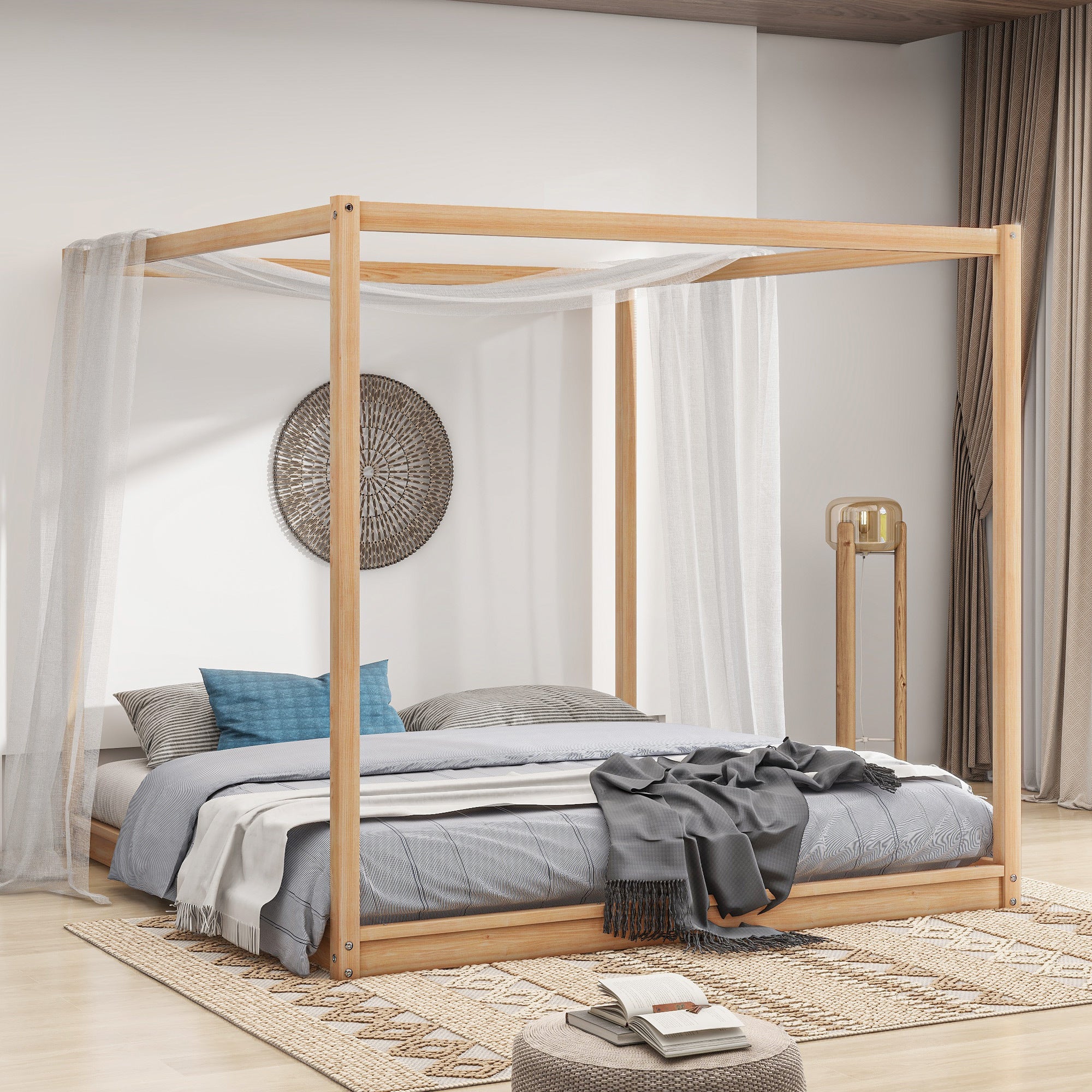 Arcadia King Canopy Platform Bed in Natural Finish.