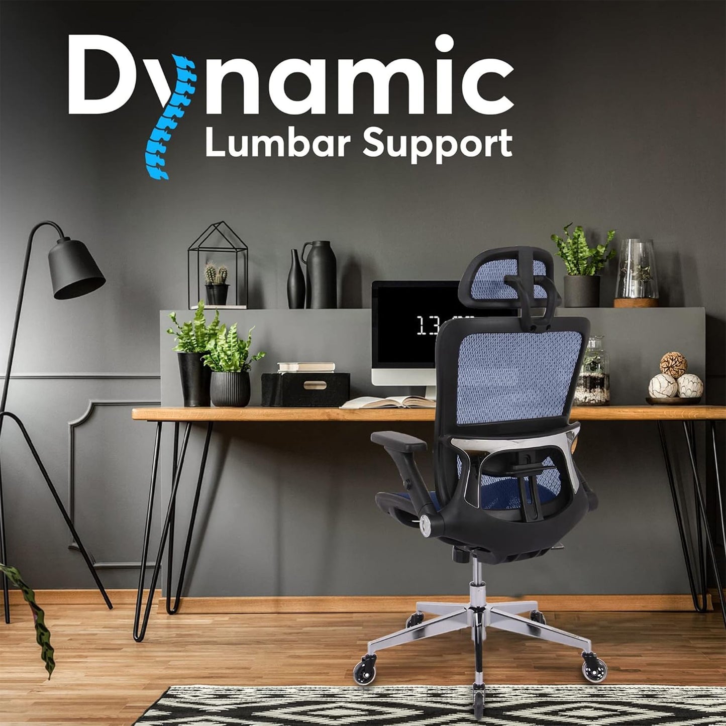 Kimmie Blue Office Chair w/ Adjustable Headrest with Flip-Up Arms