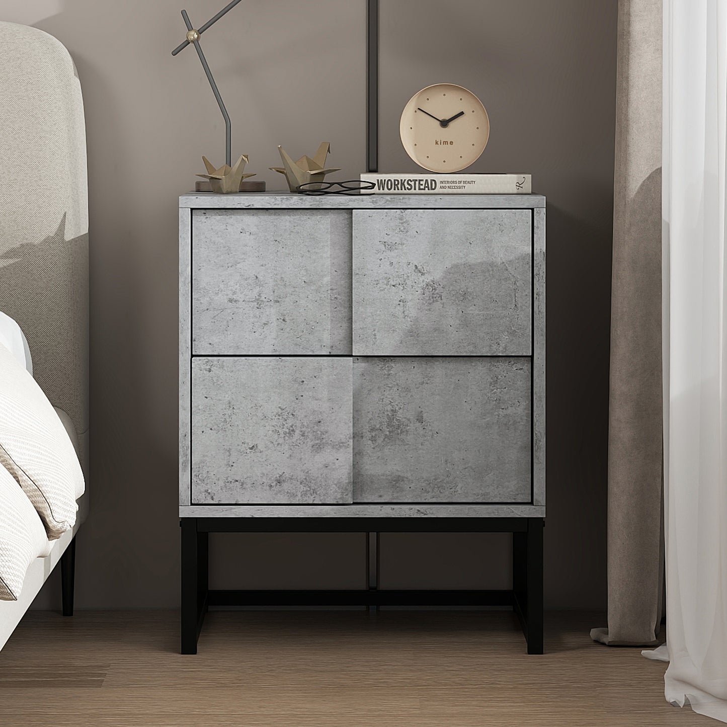 Geo Nightstand in Cement Grey Finish