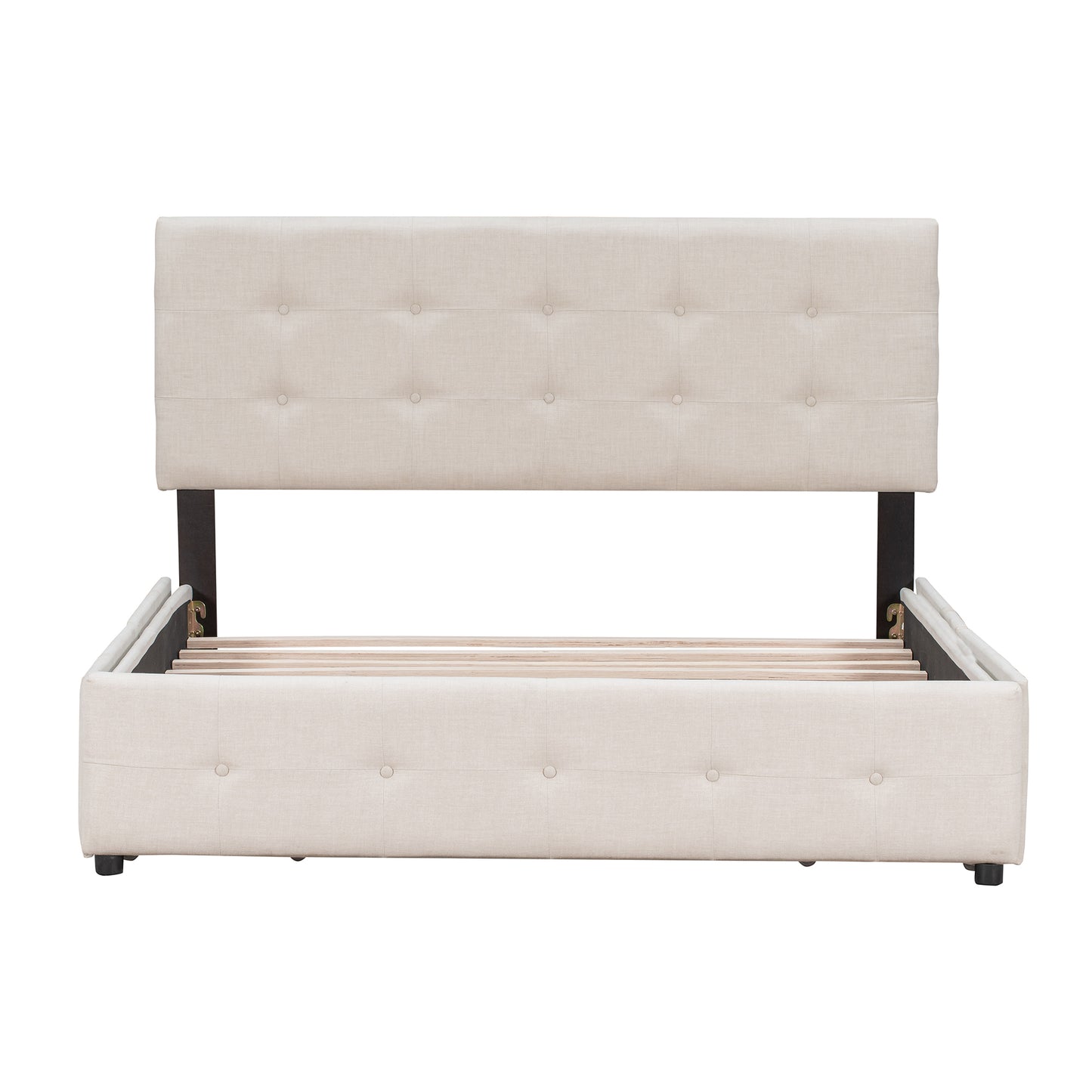 Upholstered Platform Bed with Classic Headboard and 4 Drawers