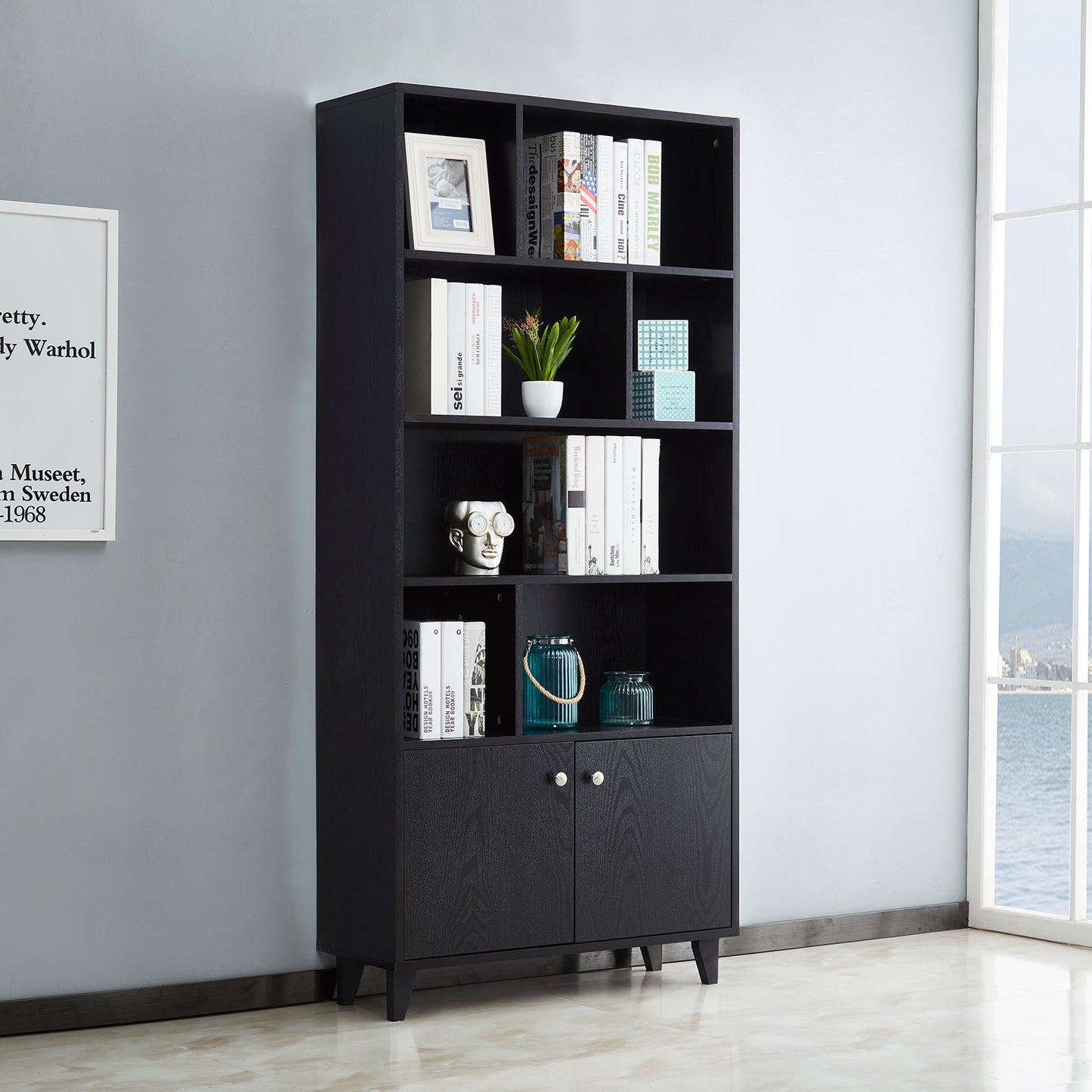 Imagin Bookcase w/ Doors in Black