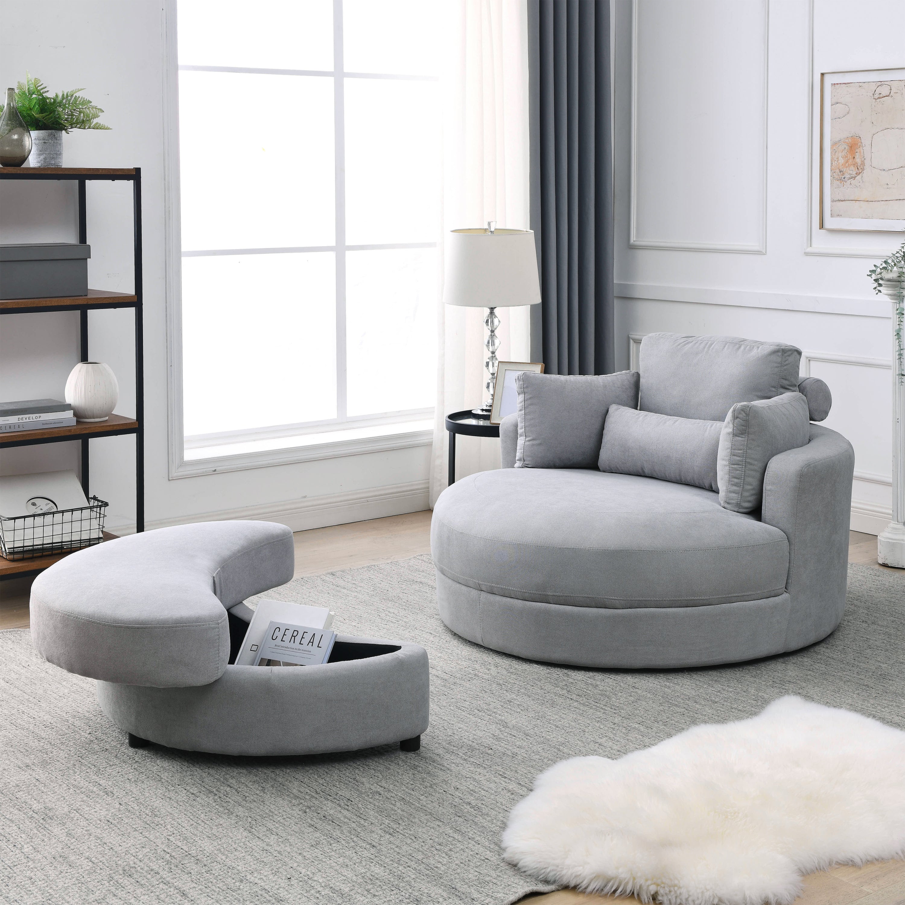 Welike Light Grey Swivel Chair with Ottoman