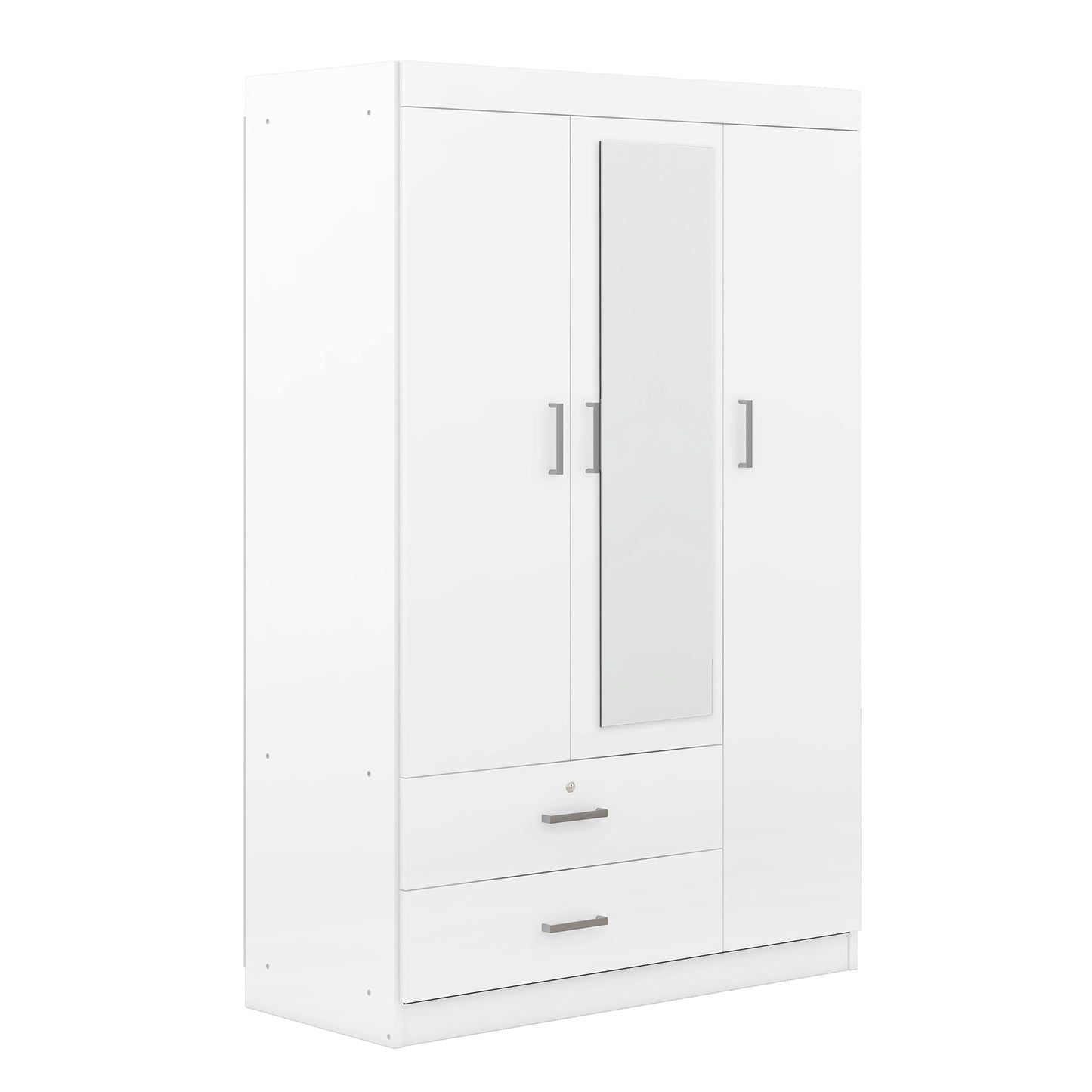 3-Door Mirror Wardrobe with shelves in White