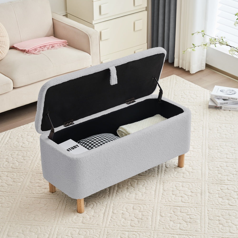 Basics Grey Upholstered Storage Ottoman
