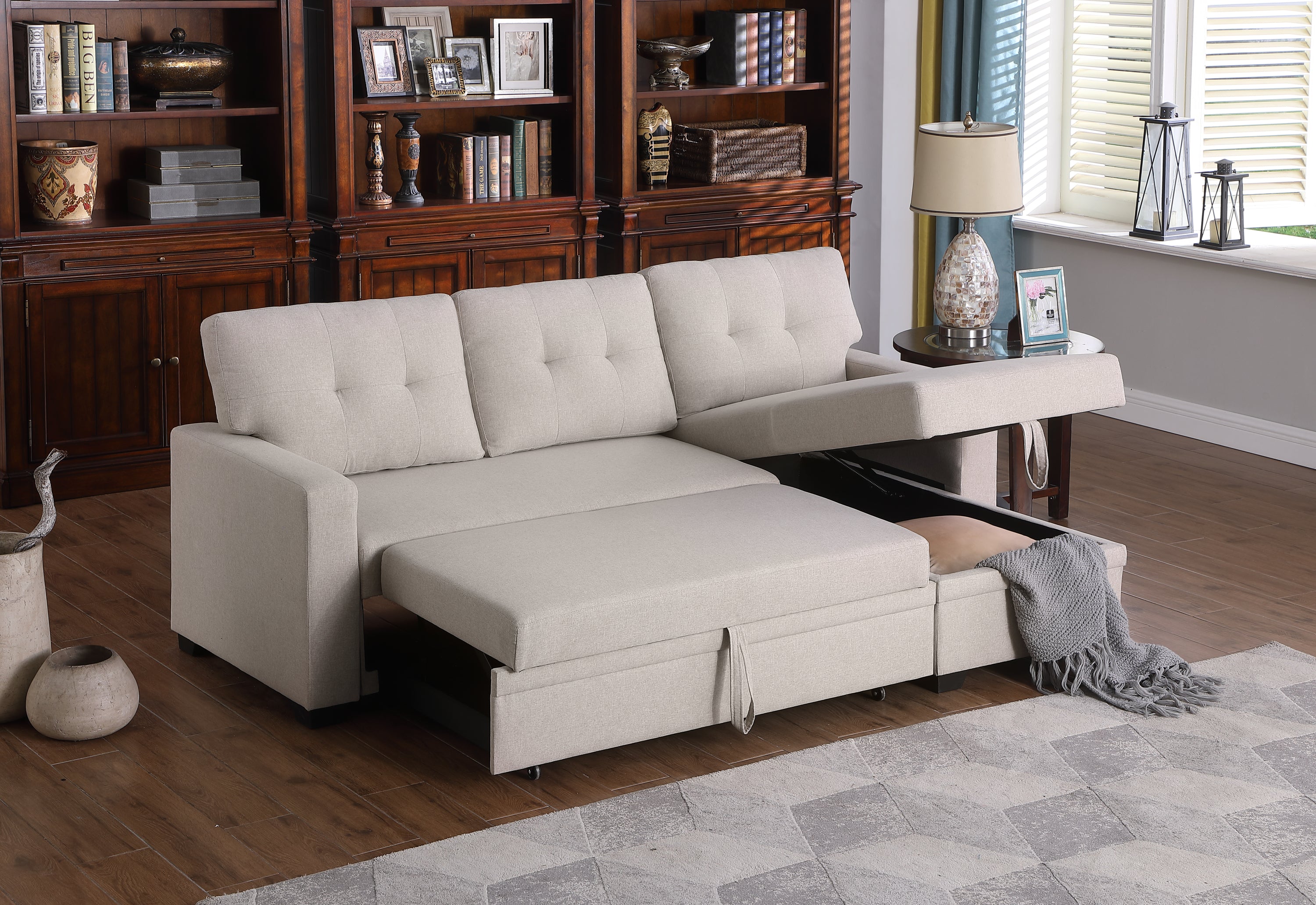 Halo Upholstered Pull out Sectional Sofa with Chaise