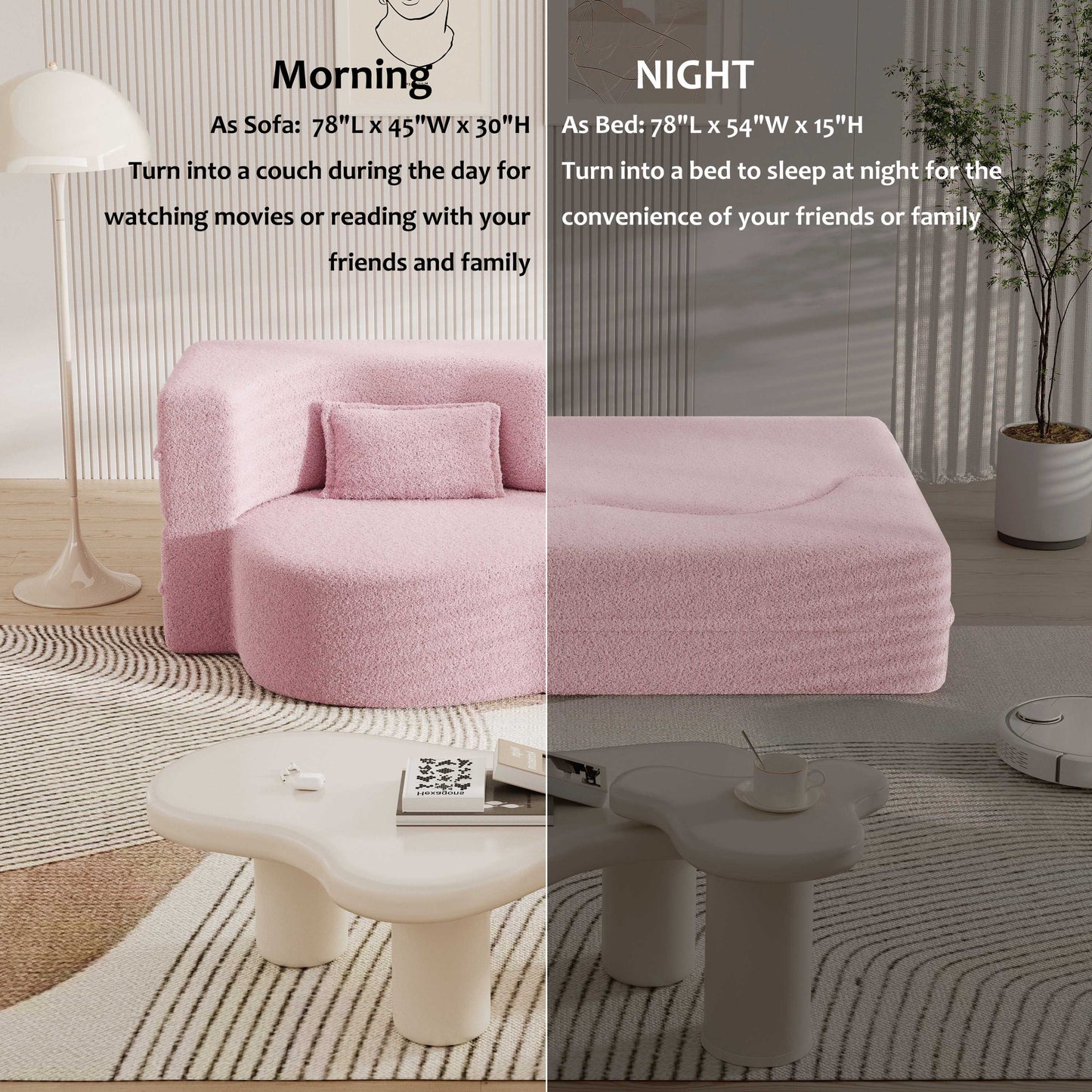 Mucasa Pink Modern Foam-Filled Sleeper Sofa