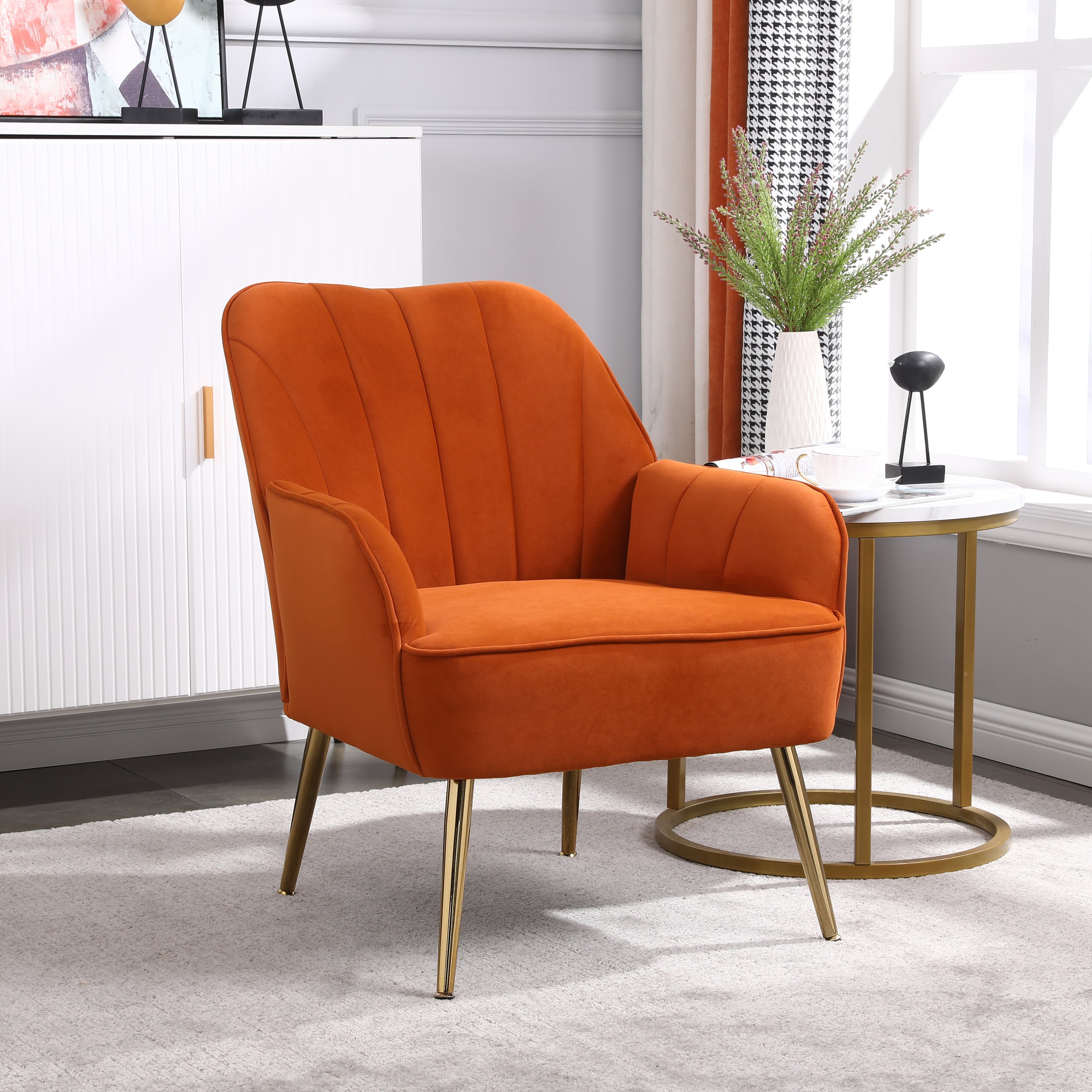 Sherpa Mid Century Chair in Orange Velvet