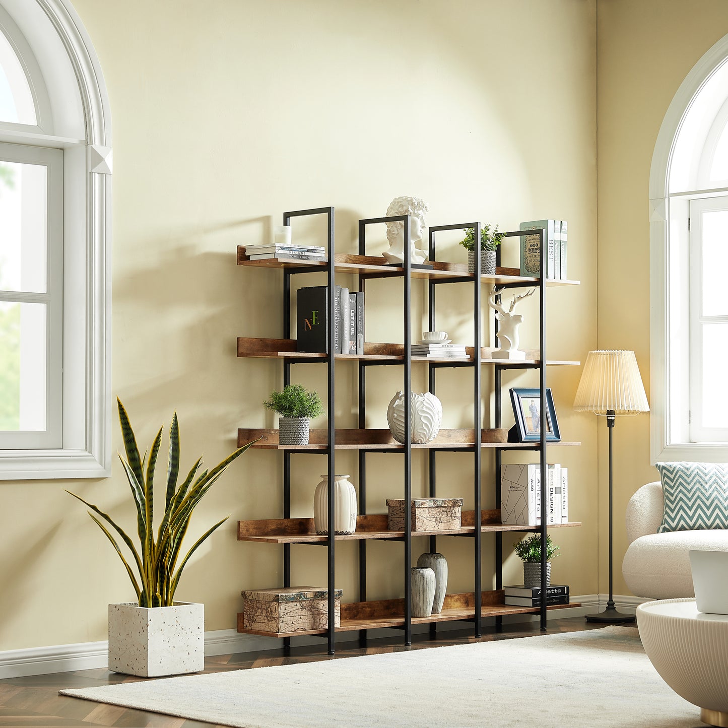 Vintage Industrial 5-Tier Bookcase in Brown Finish