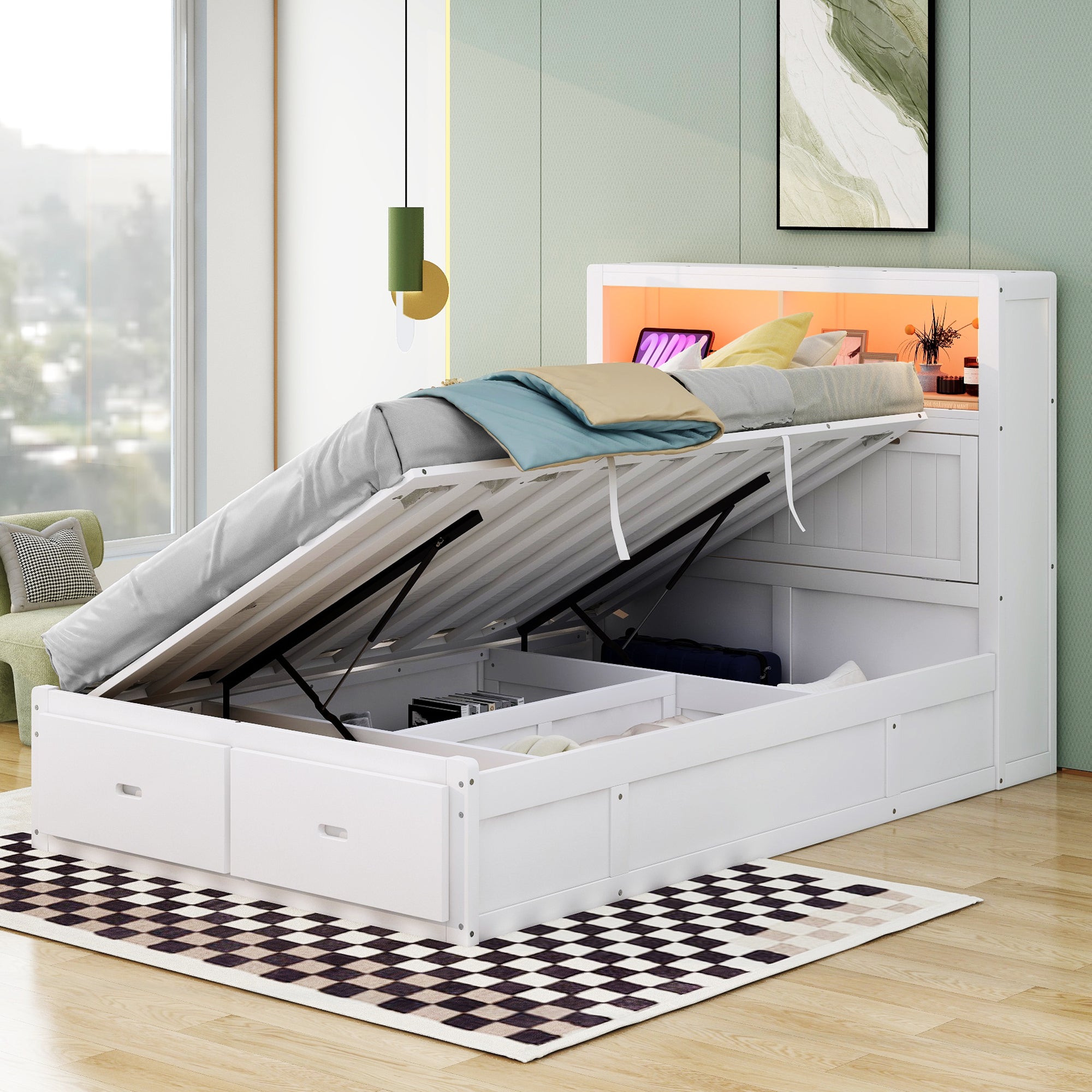 Tempo White Full Size Hydraulic Platform Bed