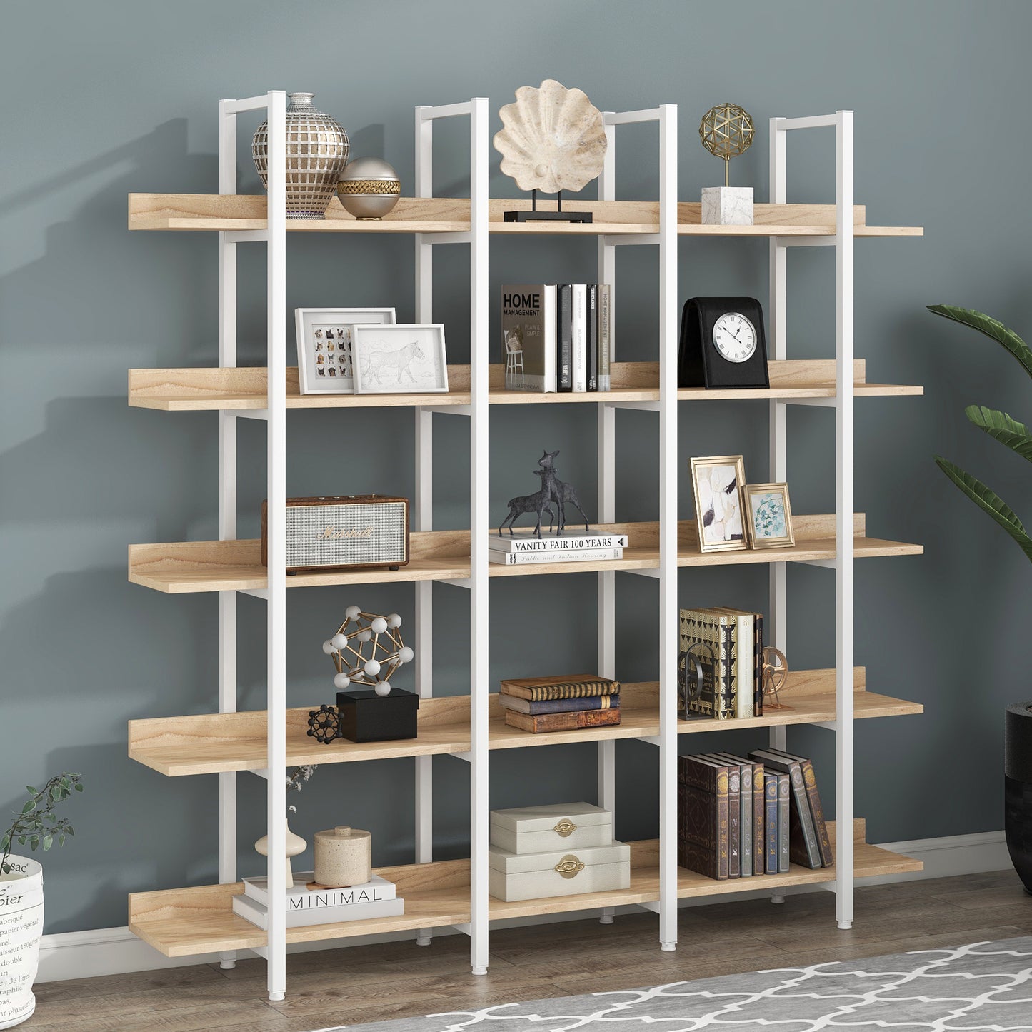 Vintage Industrial 5-Tier Bookcase in white Metal