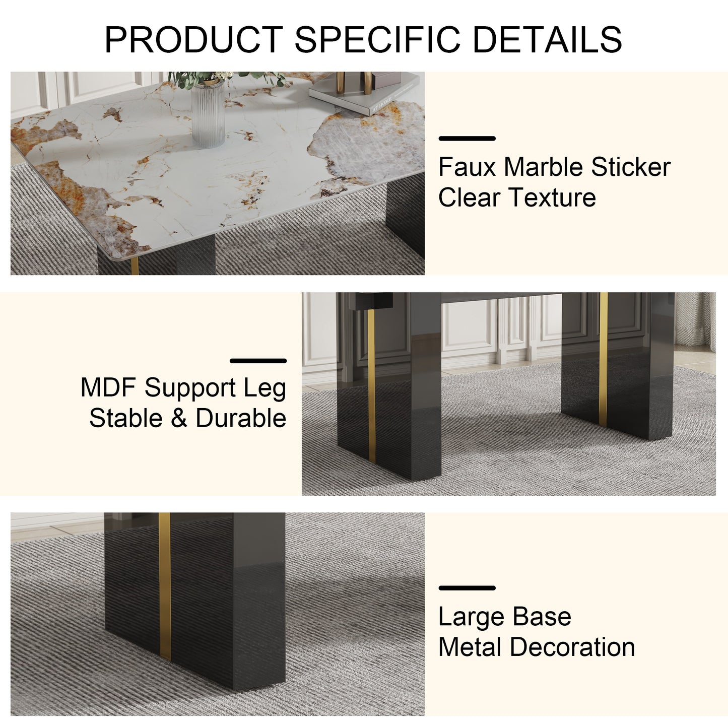 Junio modern rectangular table with 0.39 inch patterned tabletop