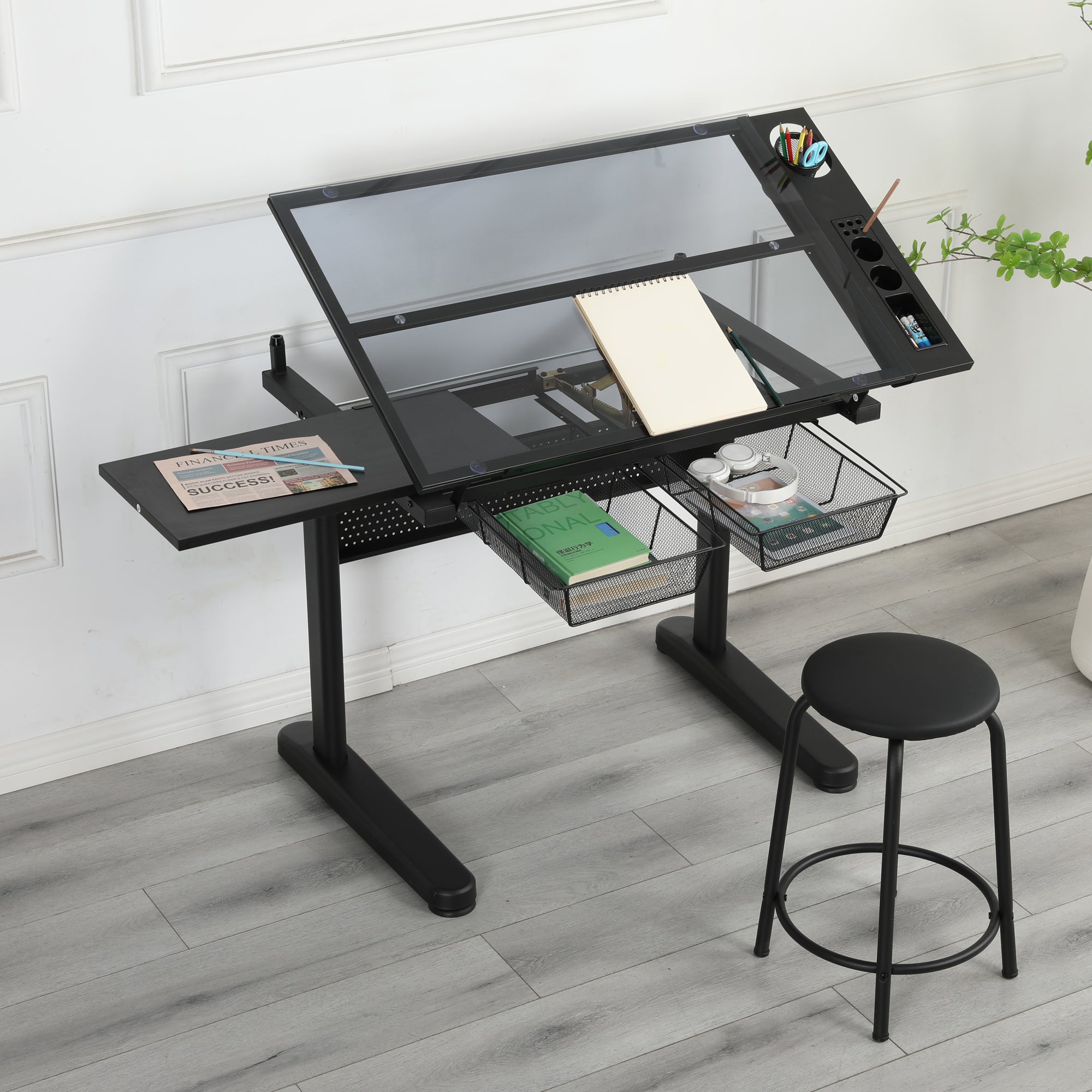 Teache Black Hand Crank Adjustable Drafting Table