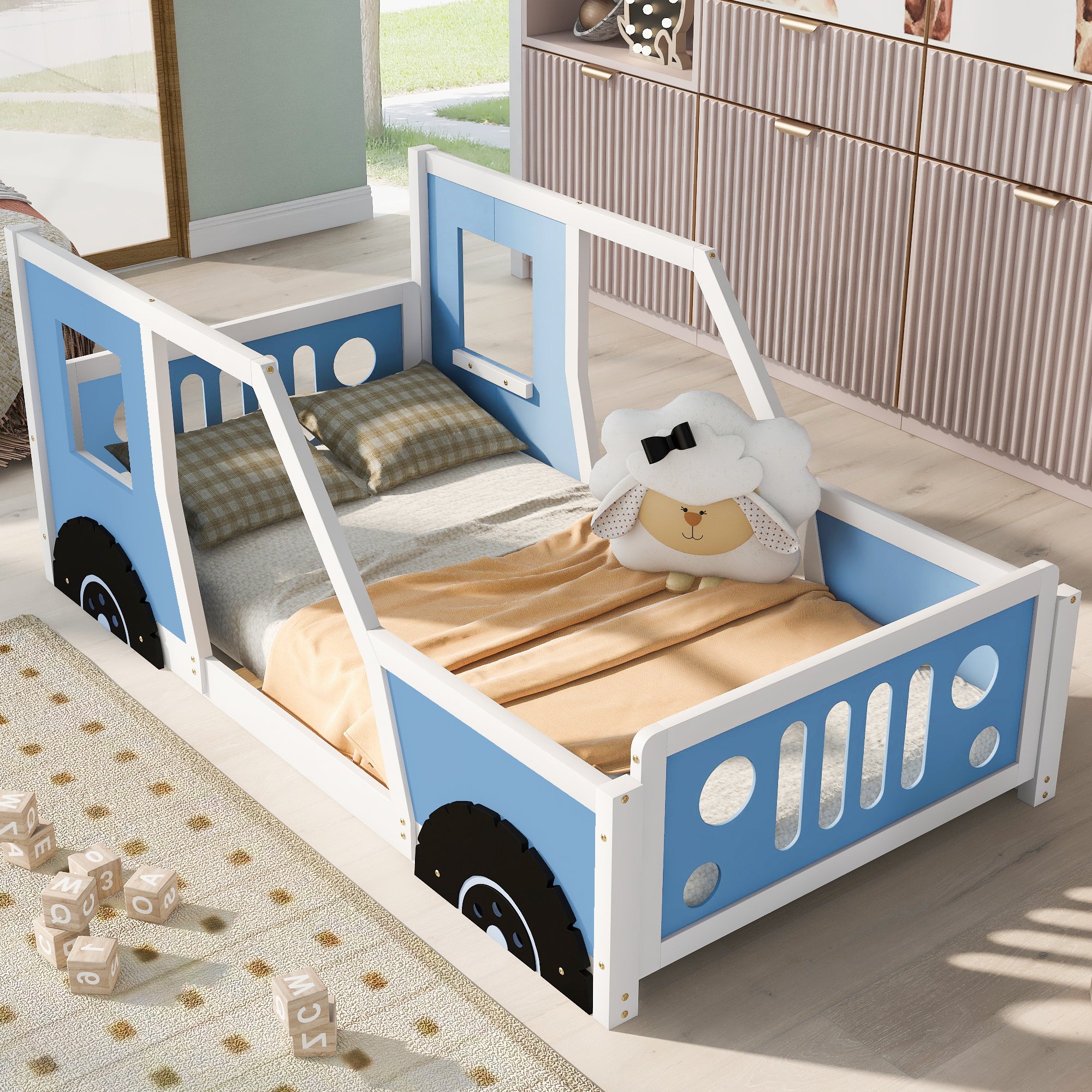 Aspen Blue Twin Classic Car-Shaped Platform Bed