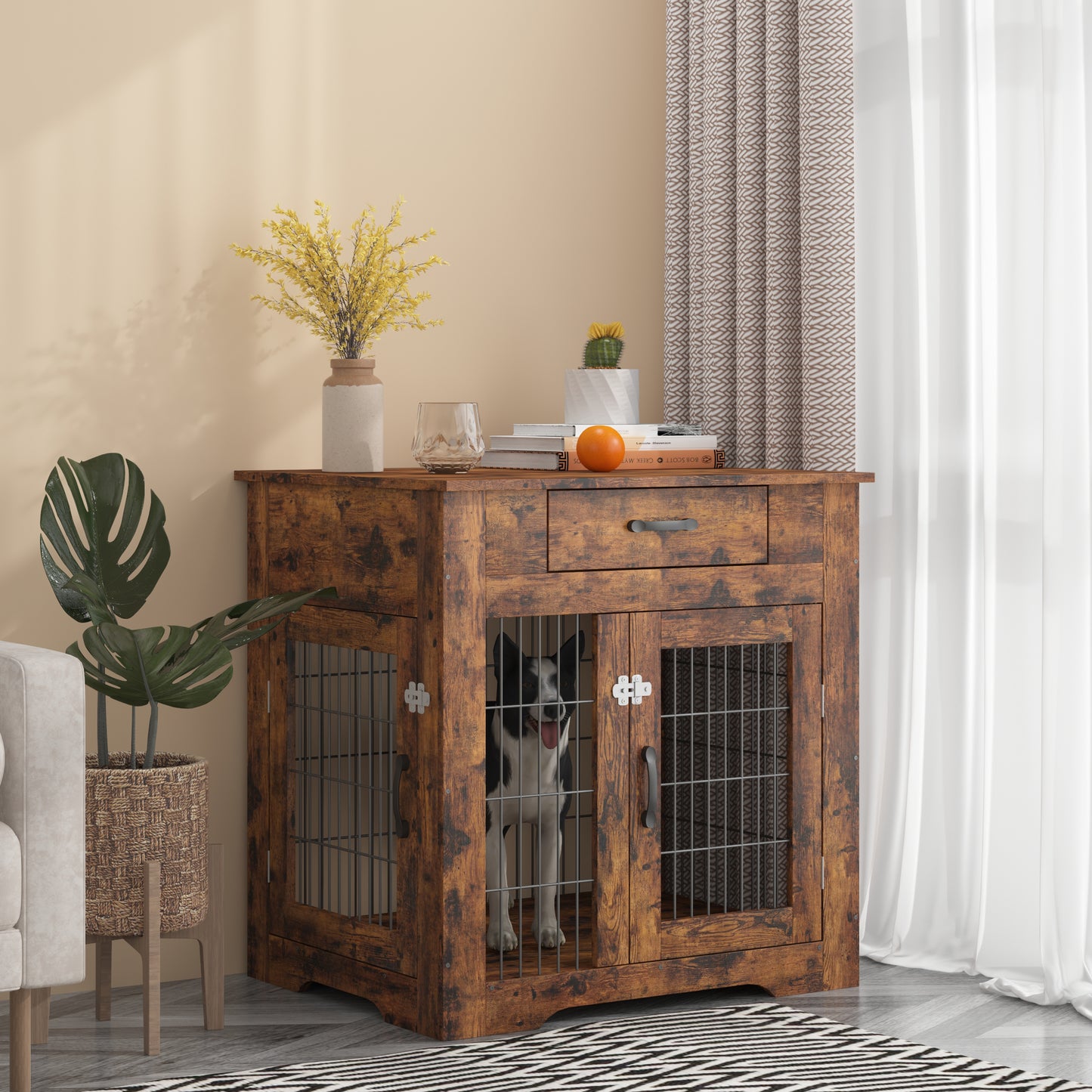 Furniture Style Dog Crate End Table with Drawer