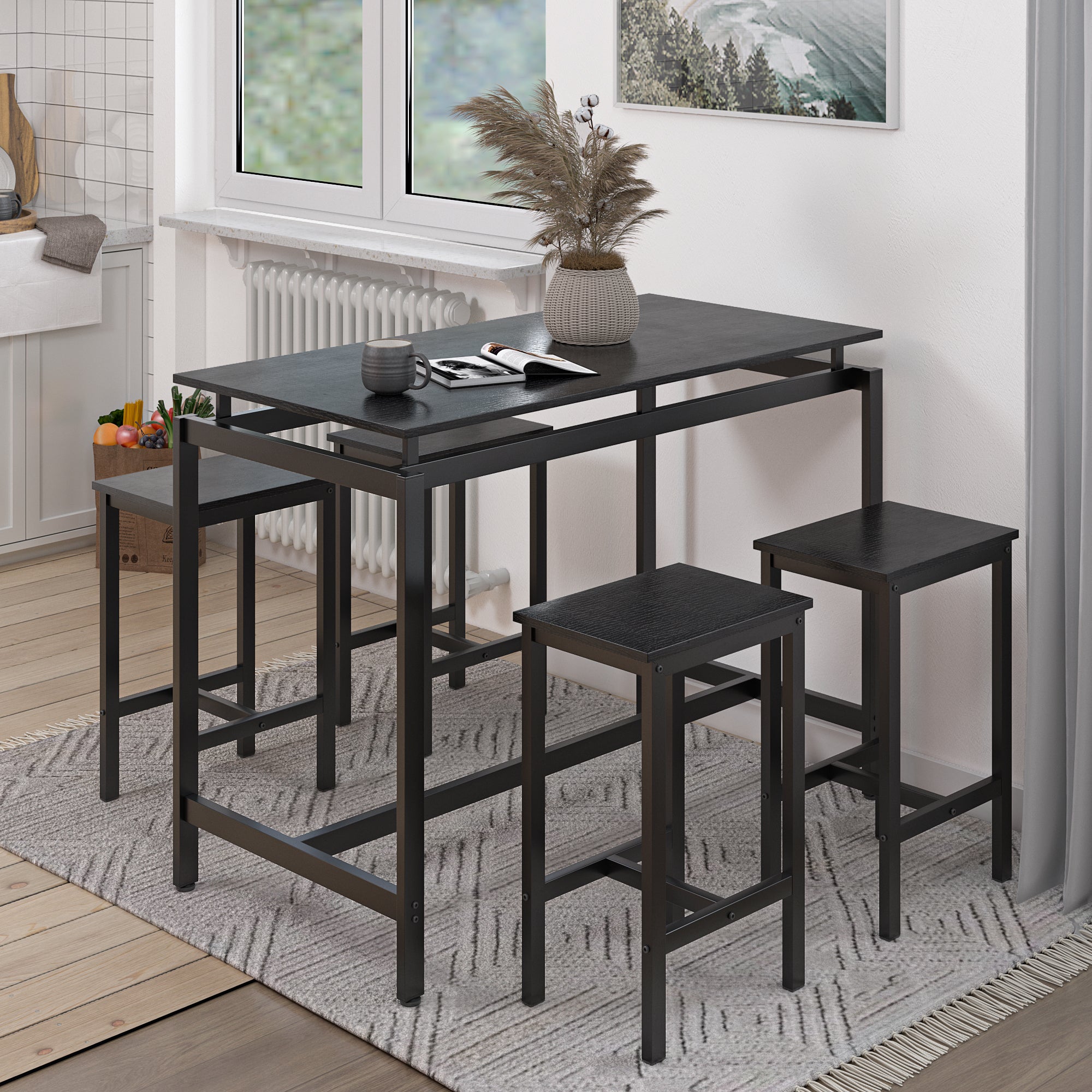 Savone 5 Pieces Dining Table Set in Black Finish