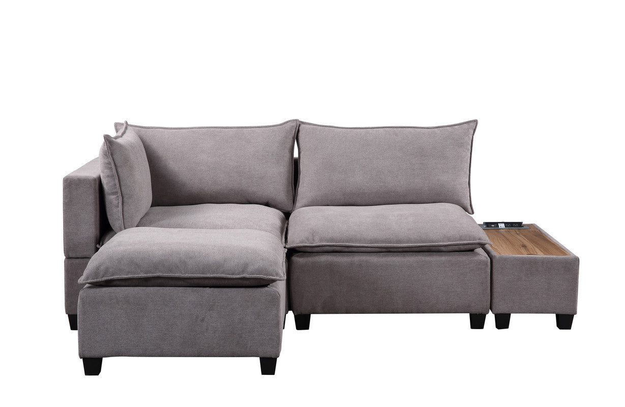 Madison Light Sectional w/ Ottoman and USB Storage Console Table